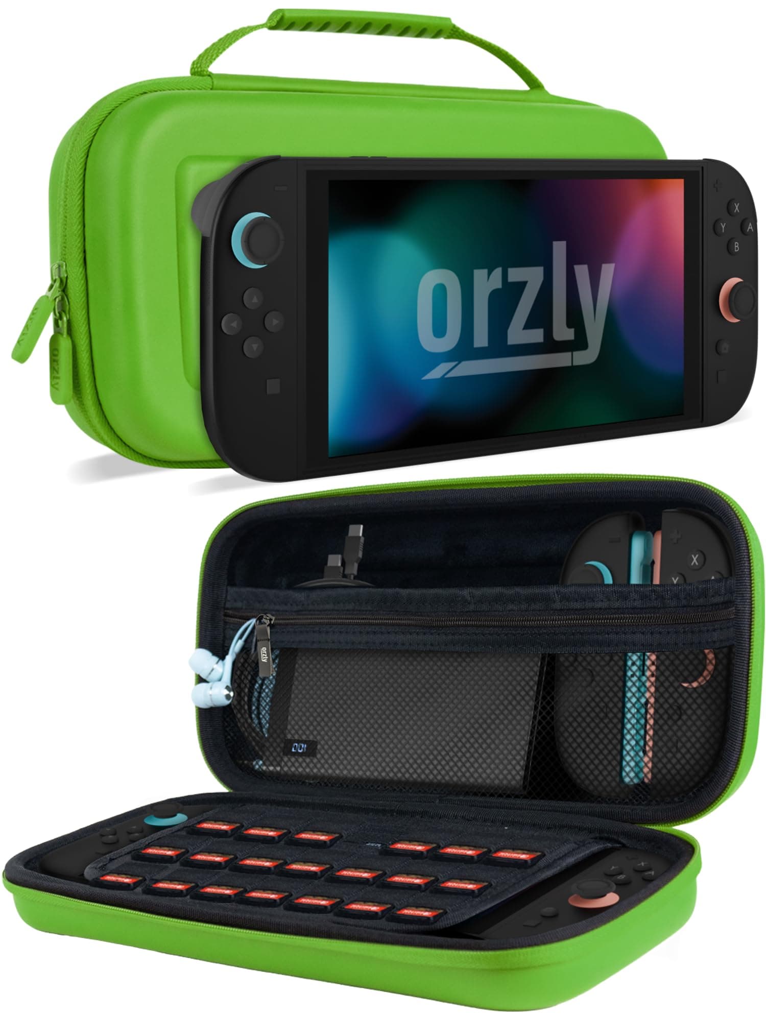 Orzly Custodia per Nintendo Switch 2, custodia protettiva da viaggio con pad per lo schermo, schede di gioco e slot MicroSD con tasche per gli accessori della console
