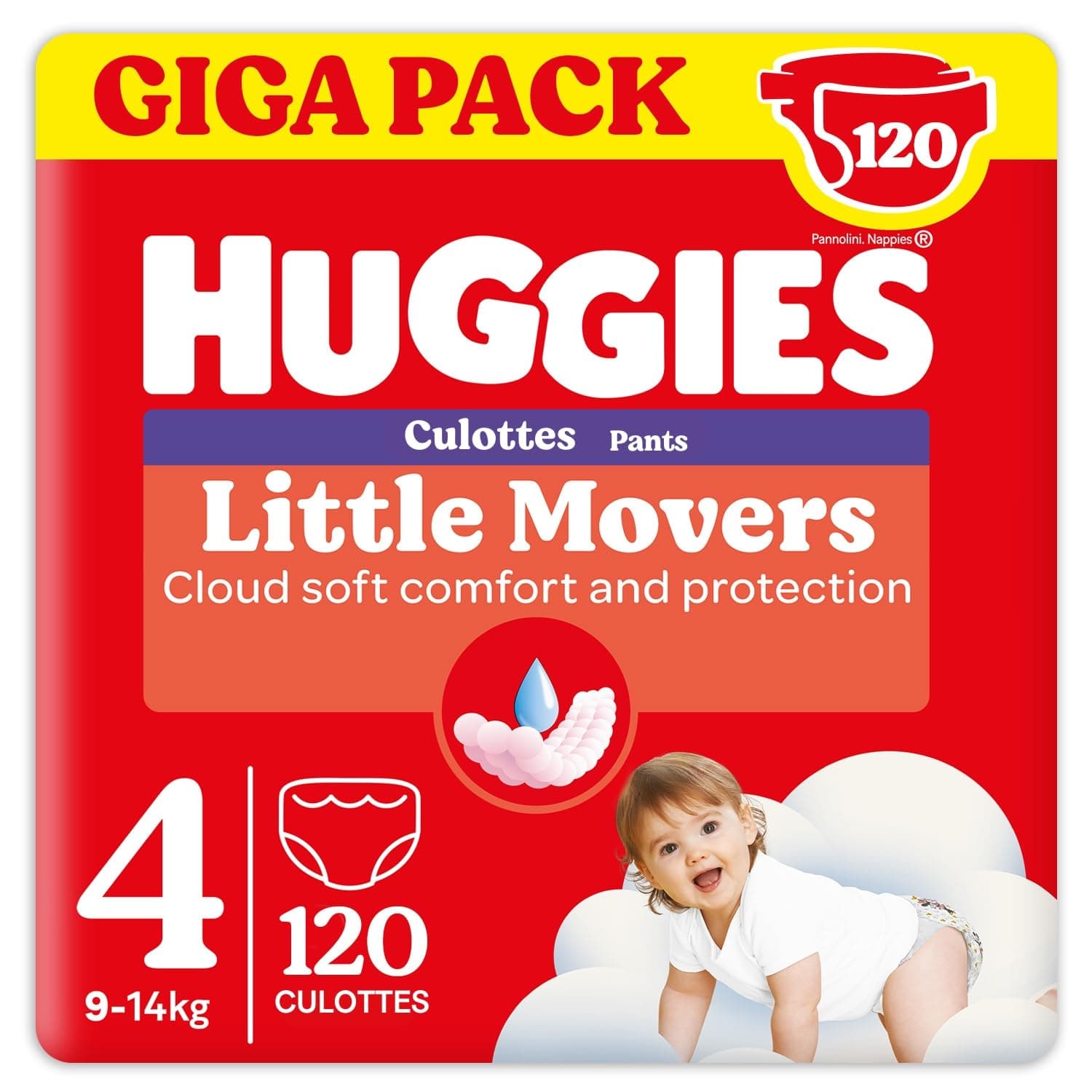 Huggies Little Movers Pañal Braguita para Bebé con Diseños Disney Talla 4 (9-14 kg), 4 Packs de 30, Total 120 Pañales - Exclusivo Online