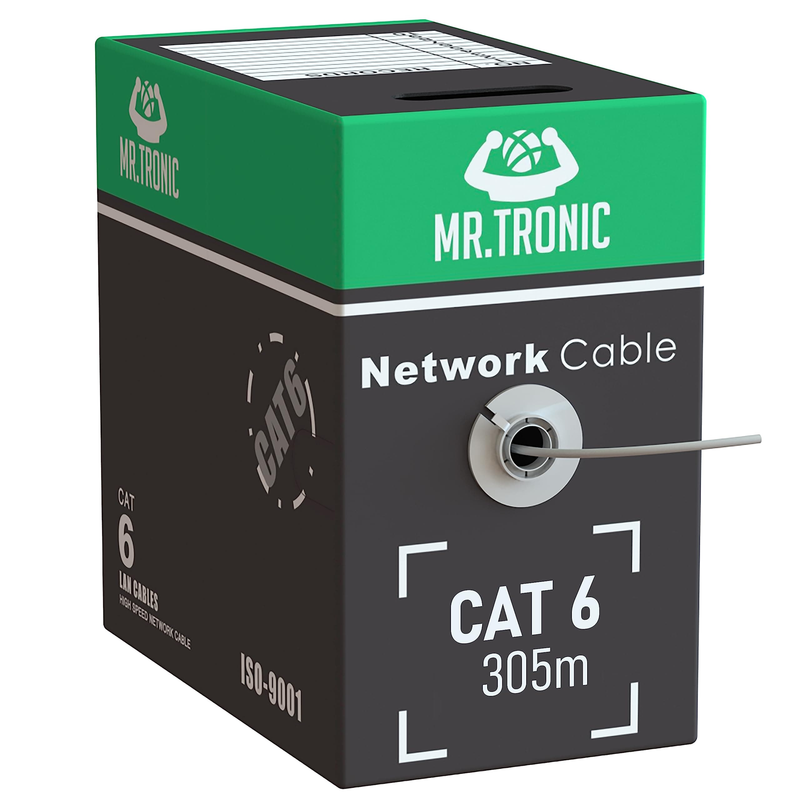Mr. Tronic Cat6 Bulk Cavo Ethernet 305 m, Cavo di rete LAN Ethernet Cat 6 ad alta velocità per Internet veloce 1 Gbps 250 MHz, Cavo Ethernet AWG24, Cat6 UTP CCA (305 metri, Grigio)