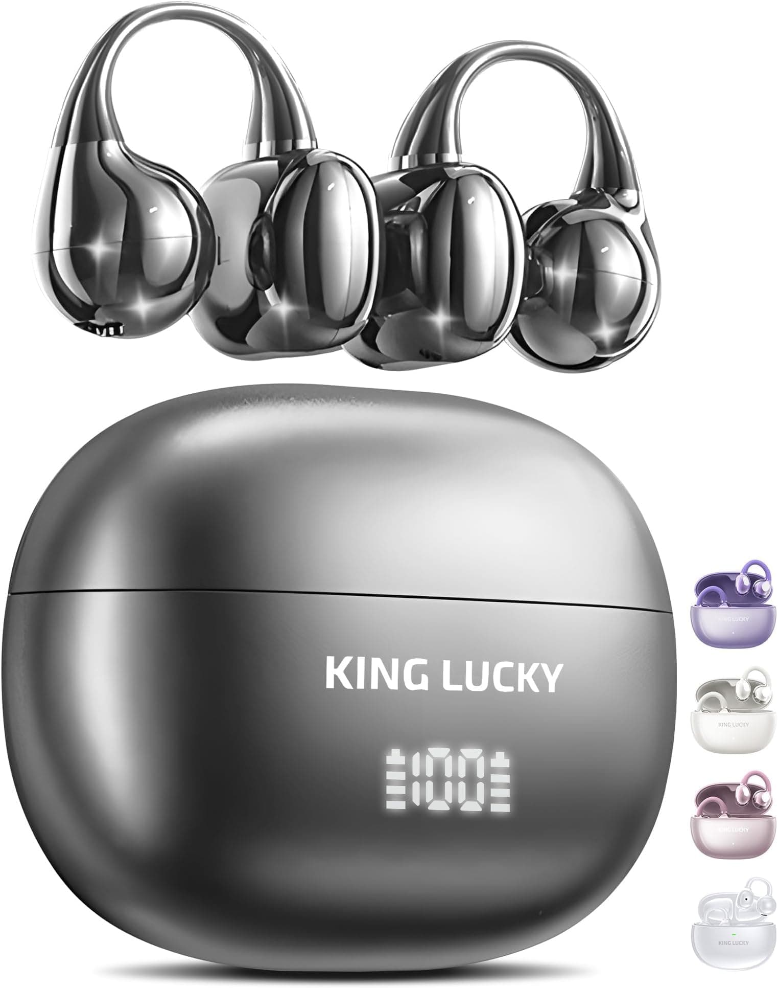 King Lucky Écouteurs à Clipser sans Fil Bluetooth 6.0 avec Micro, Affichage LED, 50 h de Lecture, étanches, Confortables pour Les porteurs de Petites Oreilles et de Lunettes, Sport(Noir)