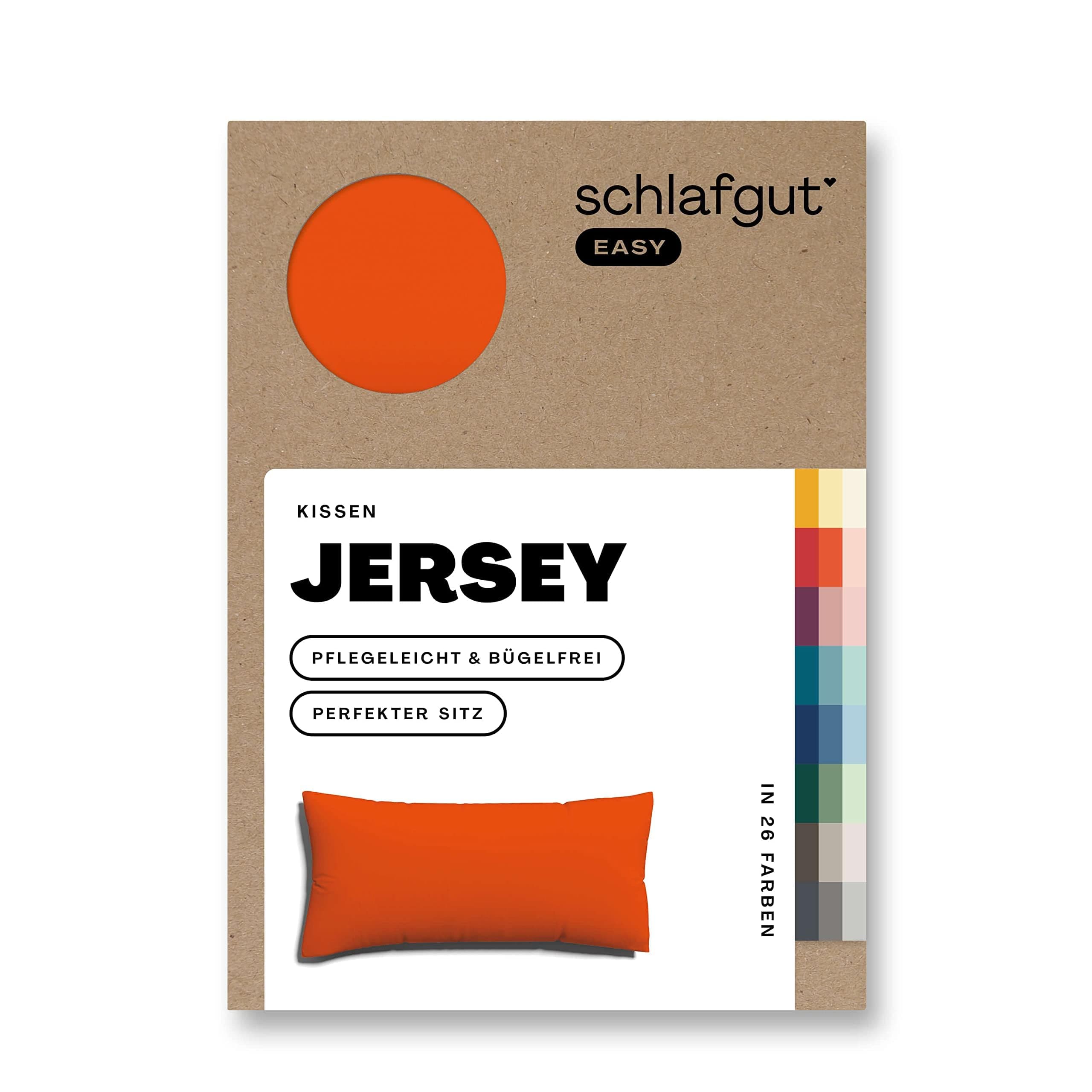 schlafgut Easy Mako-Jersey Kissenbezug 40x80 cm Red Mid (Orange) – 100% Baumwolle Kopfkissenbezug Bügelfrei mit Ton-in-Ton Reißverschluss – Made in Green by Oeko-TEX