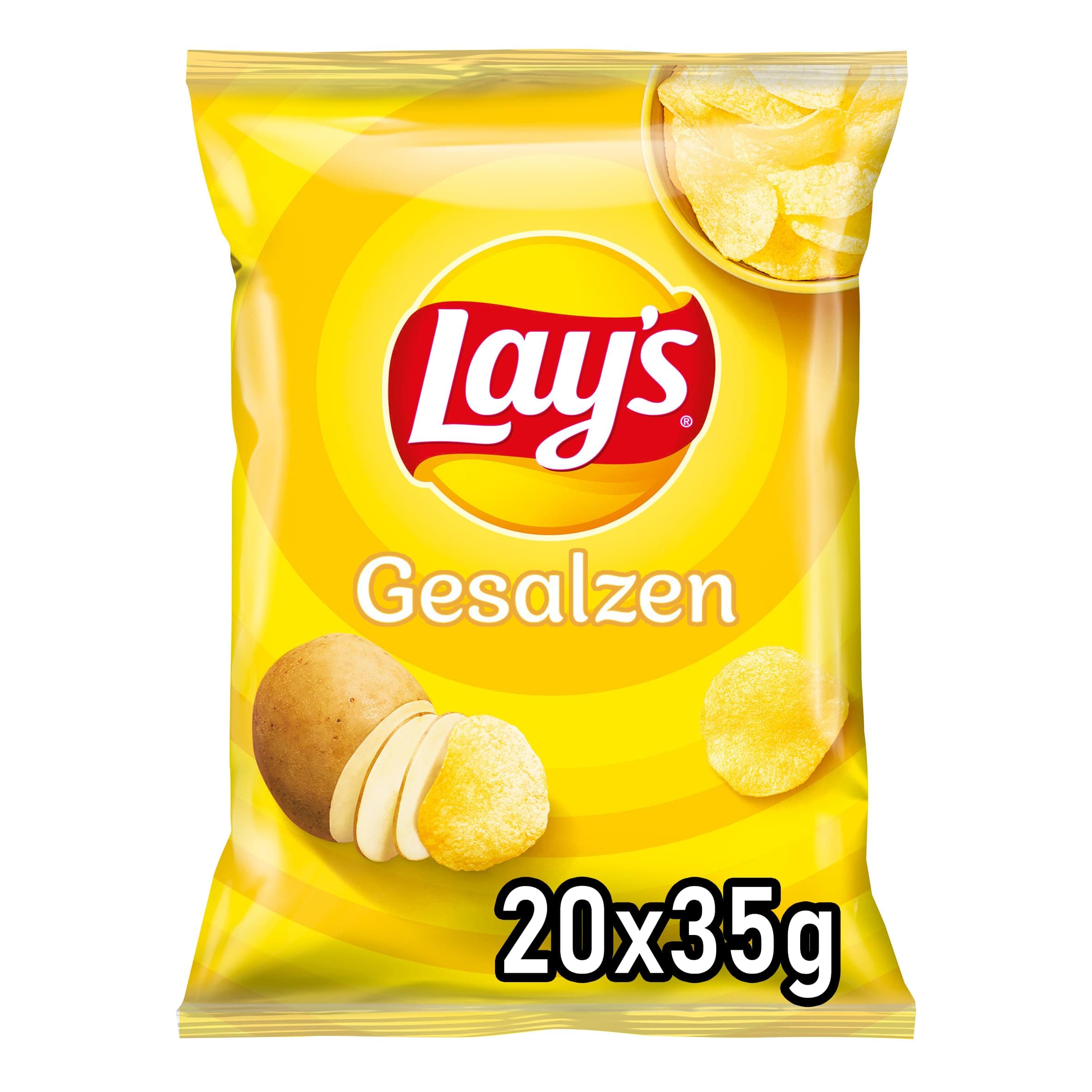Lays Gesalzen - Knusprig gesalzene Kartoffelchips für eine gelungene Party - 20 x 35g