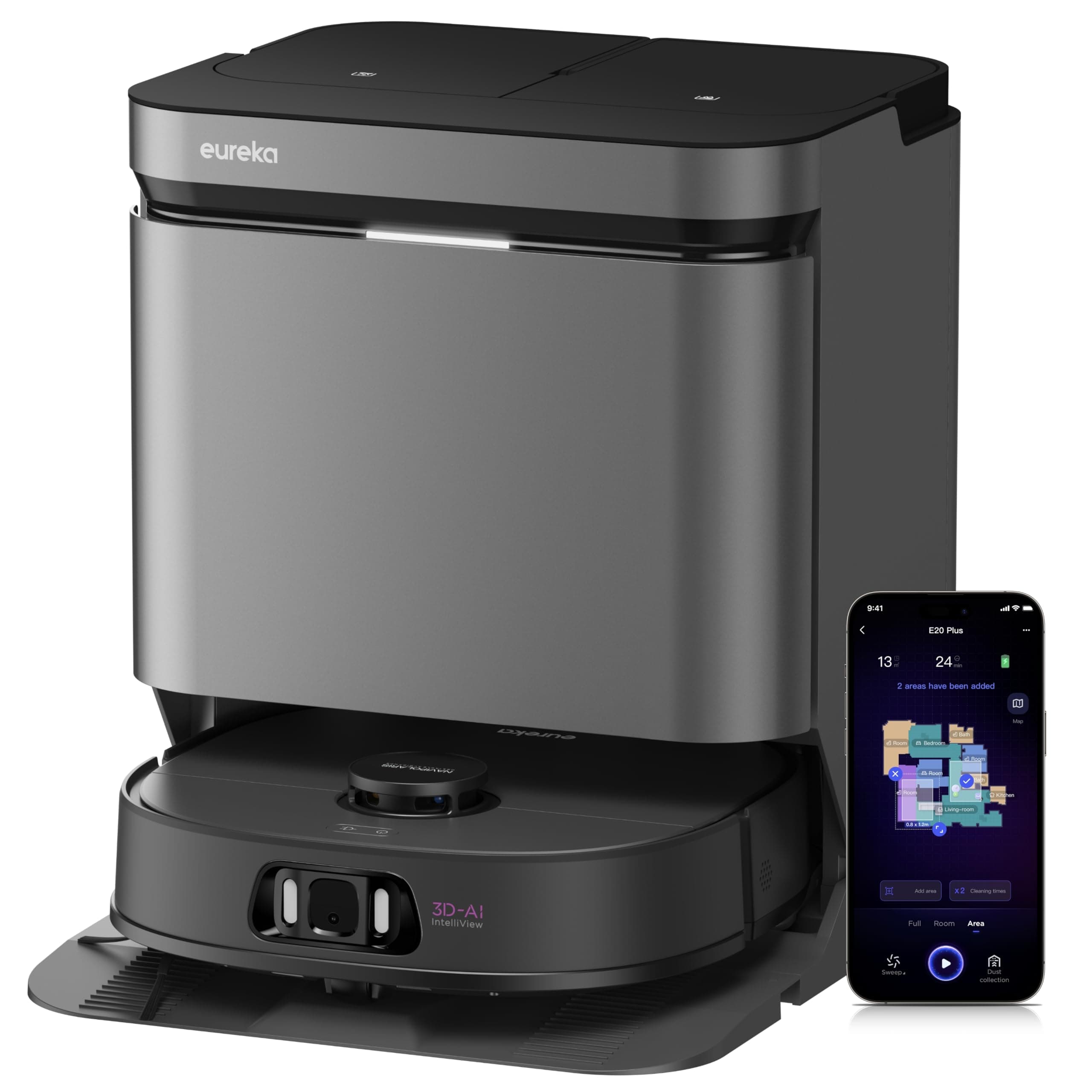 Eureka J15 Pro Ultra Aspirateur Robot,Robot Aspirateur Laveur 16200 Pa,Nettoyage des Bords,Brosse Anti Enchevêtrement,Lavage de Serpillière à l'eau Chaude 75℃,Base Autonettoyante