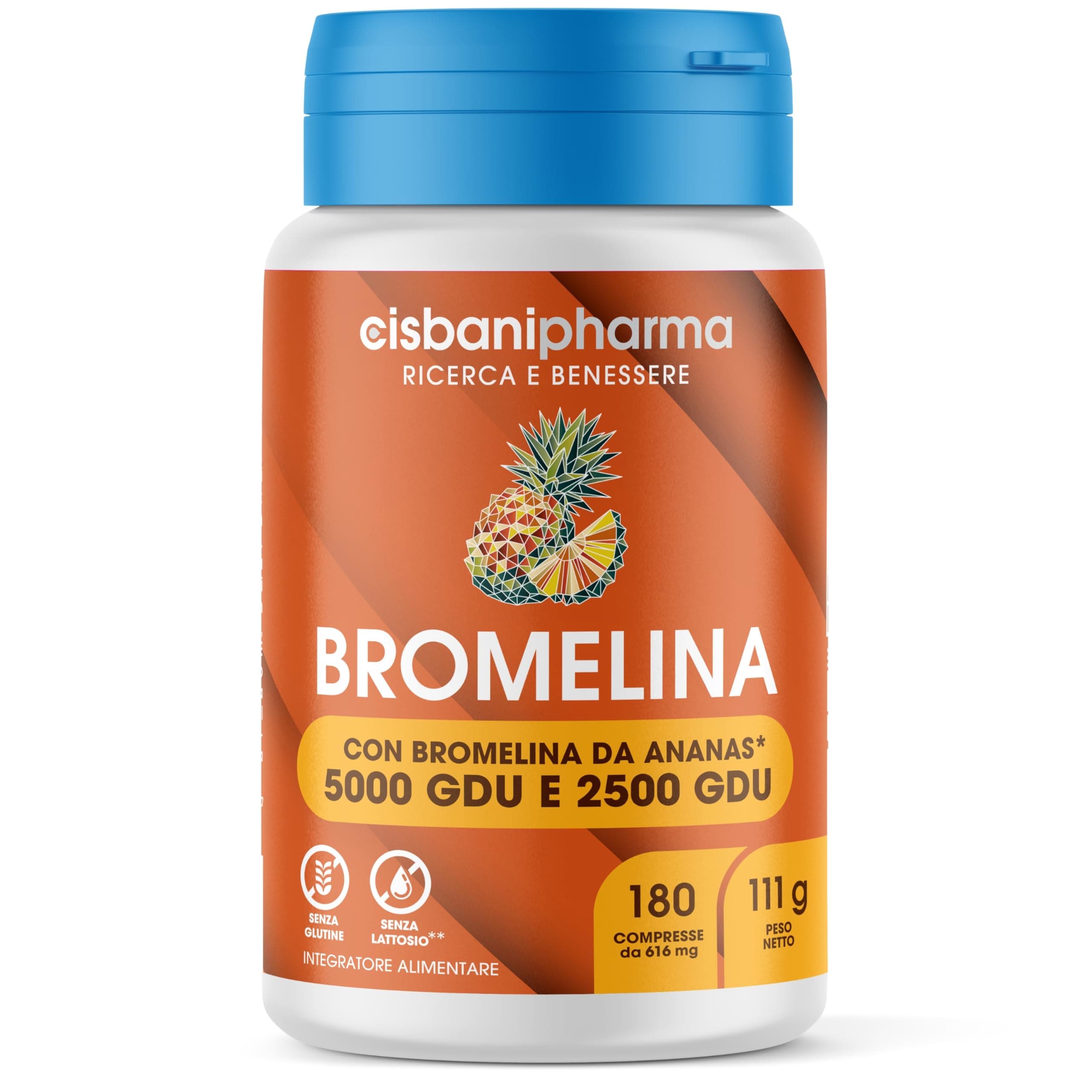 CISBANI PHARMA Bromelina Forte da 2500 GDU/g e 5000 GDU/g, 180 Compresse (6 Mesi di Scorta) - Contrasta gli Inestetismi della Cellulite e Favorisce la Funzionalità del Microcircolo