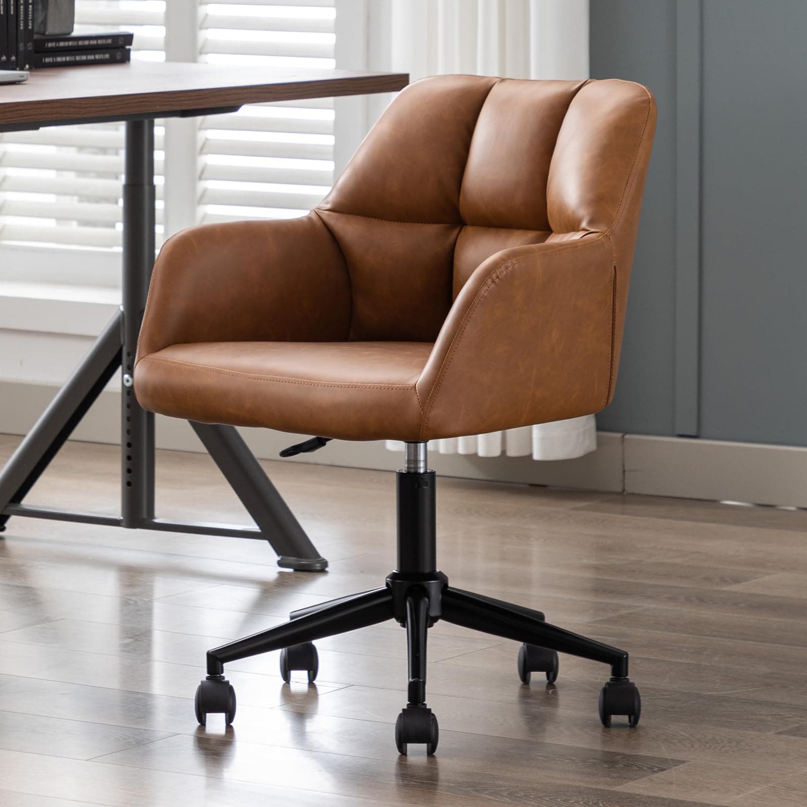 Ya-Home Chaise de Bureau en Cuir PU Fauteuil de Bureau Confortable avec Pied Pivotant Siège de Bureau Hauteur Réglable, Marron