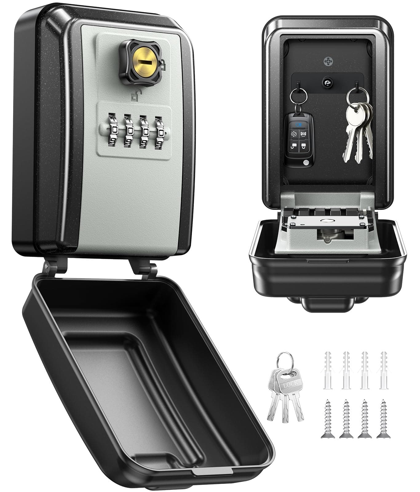 Mohard Boite a Clef Securisee Exterieur avec Clé de Secours Réinitialisable, Boite à Clé Murale à Combinaison 4 Chiffres, Grande Capacité & Imperméable Coffre Fort a Clefs pour Maison Bureau Garage