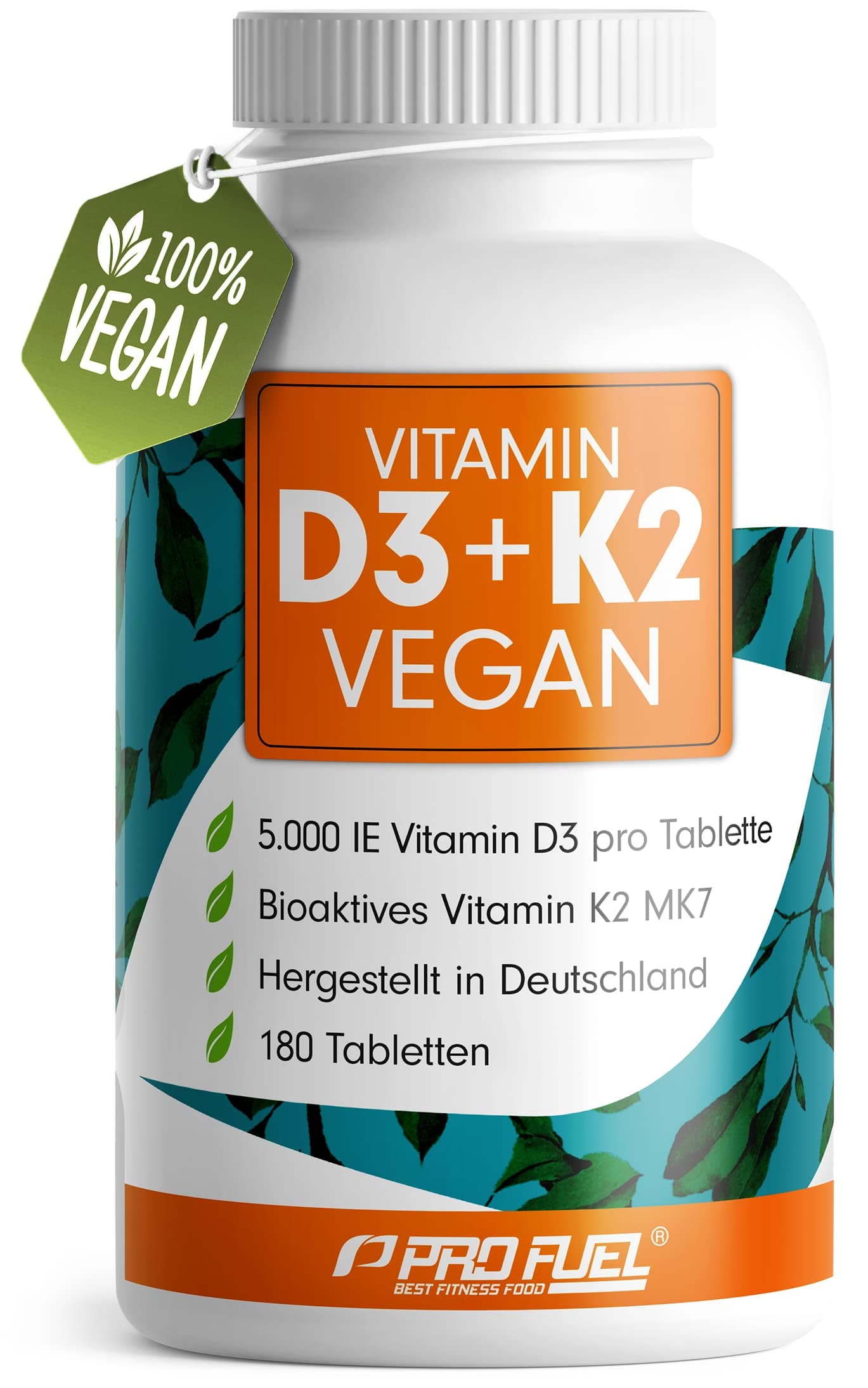 Vitamin D3 K2 VEGAN - 180 Tabletten mit 5000 IE D3 + 200 mcg K2 (MK7) - Vitamin D3 hochdosiert und vegan + Vitamin K2 in bioaktiver MK7-Form - laborgeprüft mit Zertifikat - Vorratspack: 180 Tabletten