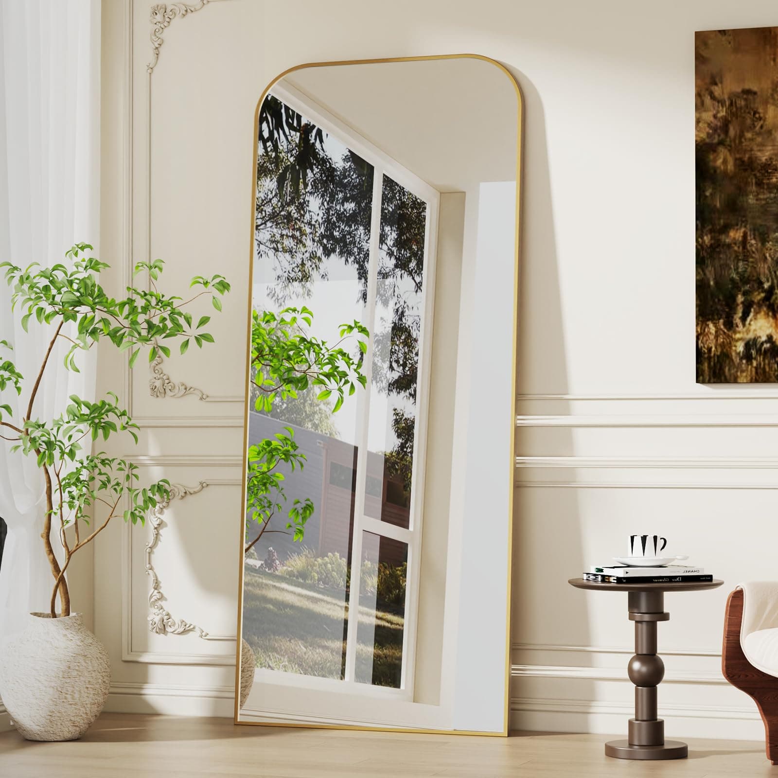 Vortisys Espejo de Pie Cuerpo Entero, 180 x 71 cm, Espejo Rectangular Cuerpo Entero, Marco de Aleacion de Aluminio, Cristal Templado, para Dormitorio, Salon, Vestuario, Gold