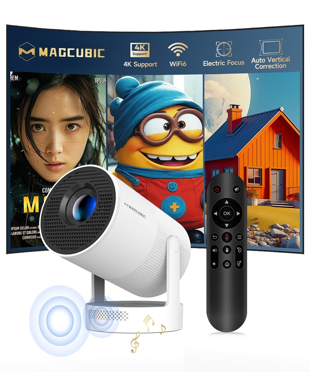 Mini Beamer Portátil, Proyector 4k 1080P Full HD Soporte 260ANSI Enfoque Eléctrico, Videoproyector WiFi 6 BT 5.4, Cine Proyector 180 ° Se Puede Girar para TV Stick