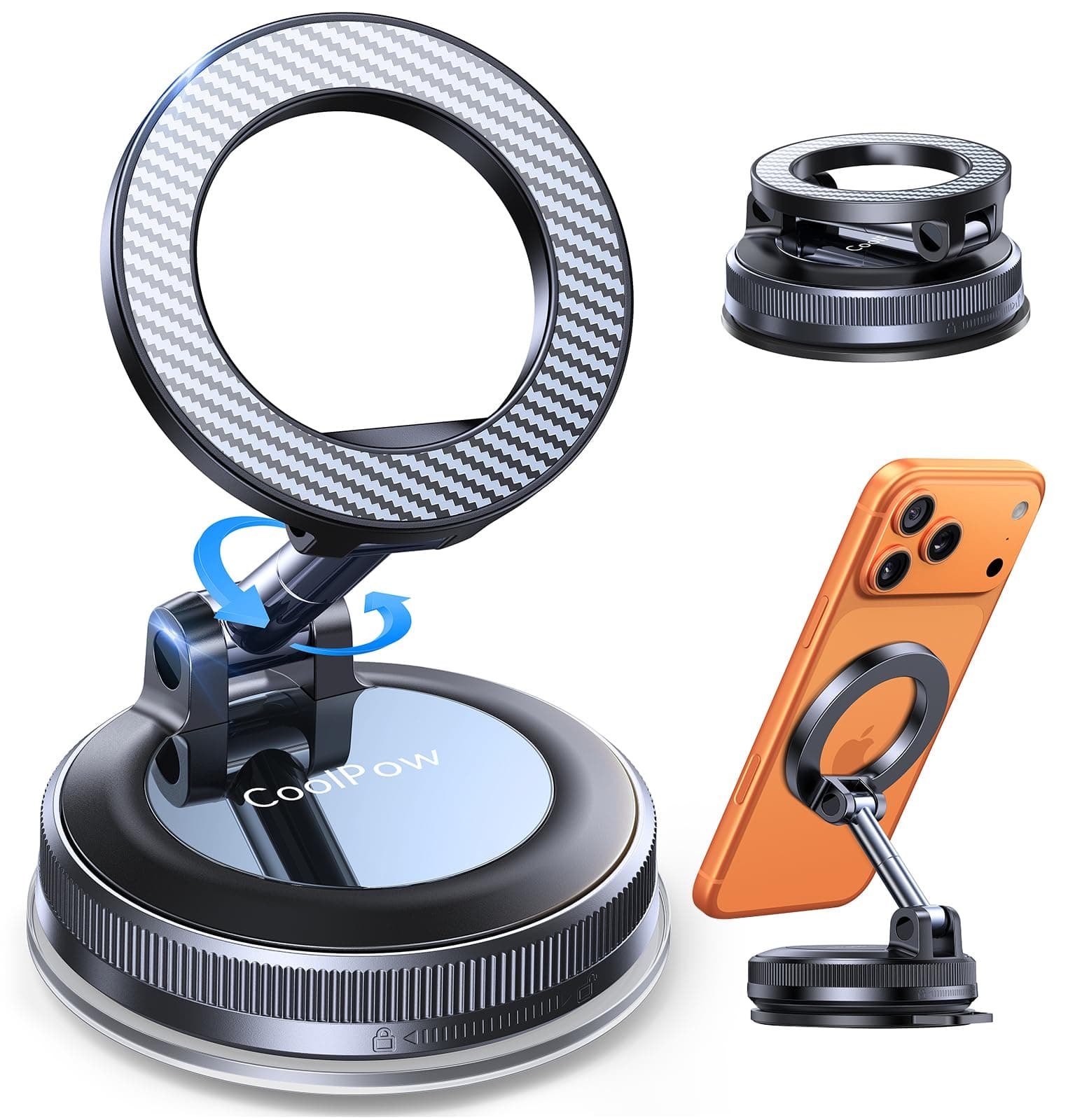 Coolpow Support Telephone Voiture Magsafe [Ventouse Nano Gel Vide & Super Magnetique] Porte Telephone Voiture Aimanté Pare-Brise/Tableau de Bord,360°Portable Accessoire Voiture pour iPhone/Smartphone