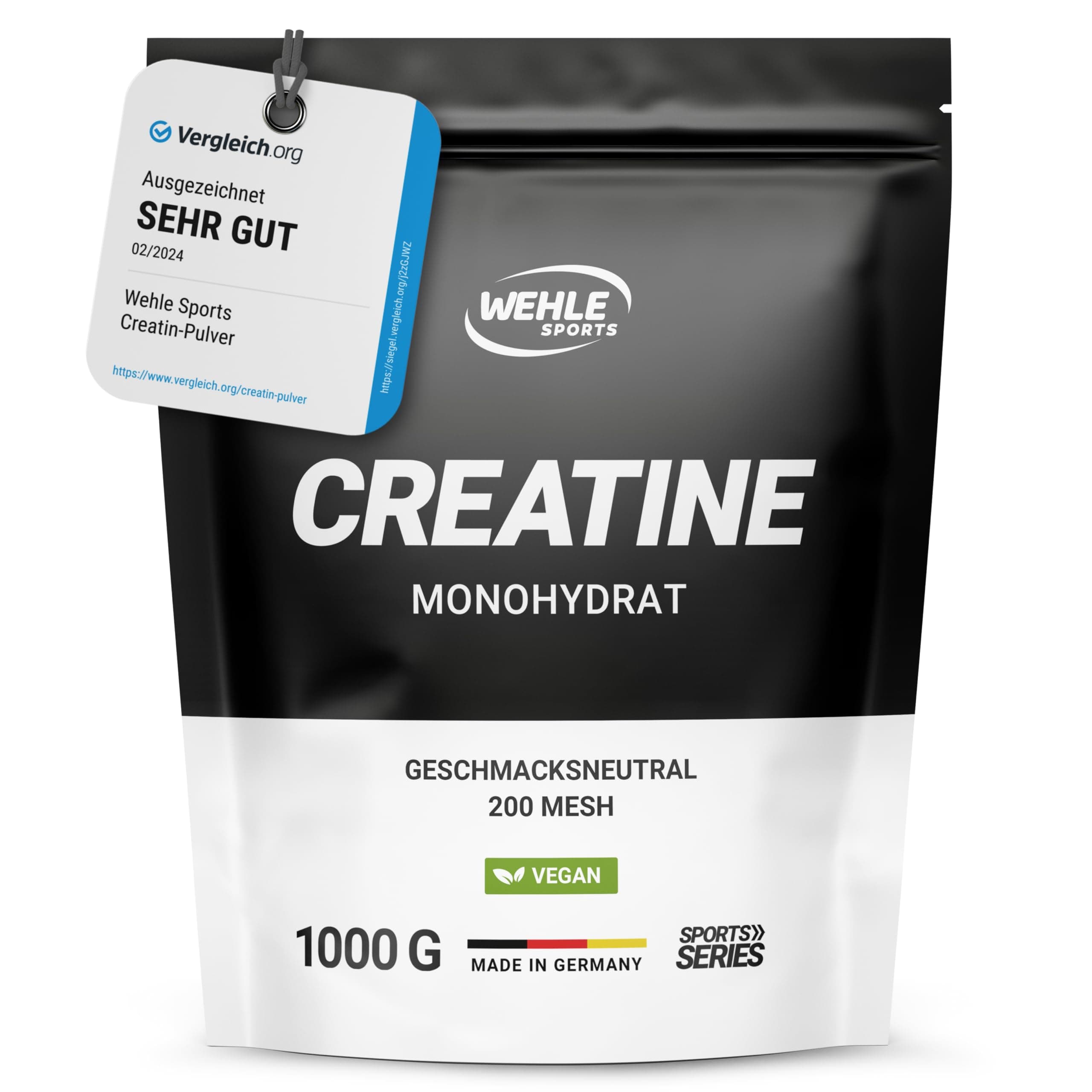 Creatin Monohydrat 1kg Pulver – reines Kreatin, mikronisierte Qualität Mesh 200, hochdosiert, 100% vegan – Wehle Sports (1000g) – Verpackung kann variieren