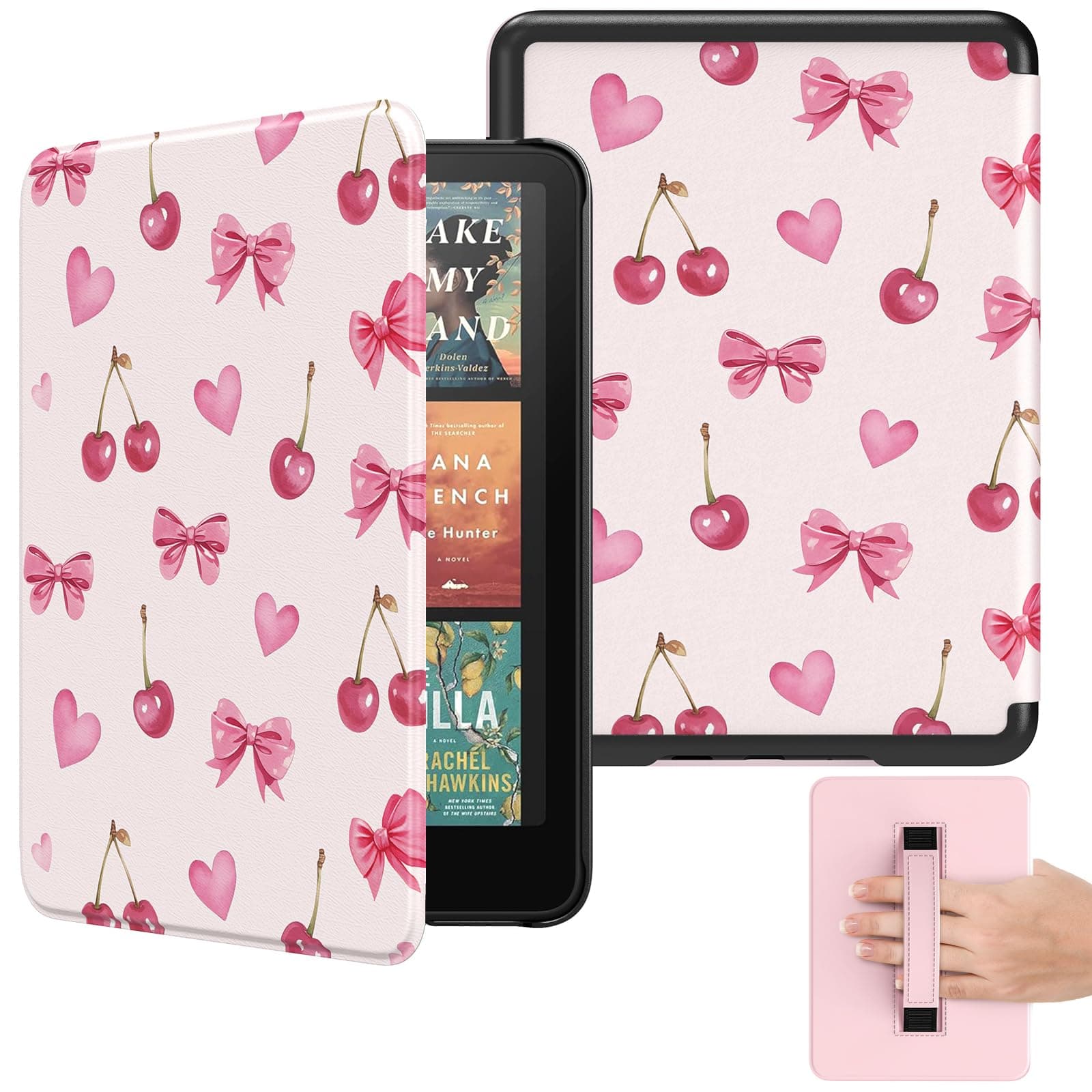 MoKo Hülle für 7" Ebook Reader (12. Gen-2024) und E-Reader 2024/2025, Leichte Hülle mit Handschlaufe Auto Wake/Sleep für Ebook Reader 2024, Nicht für TCL Remarkable Kobo, Kirschbogen