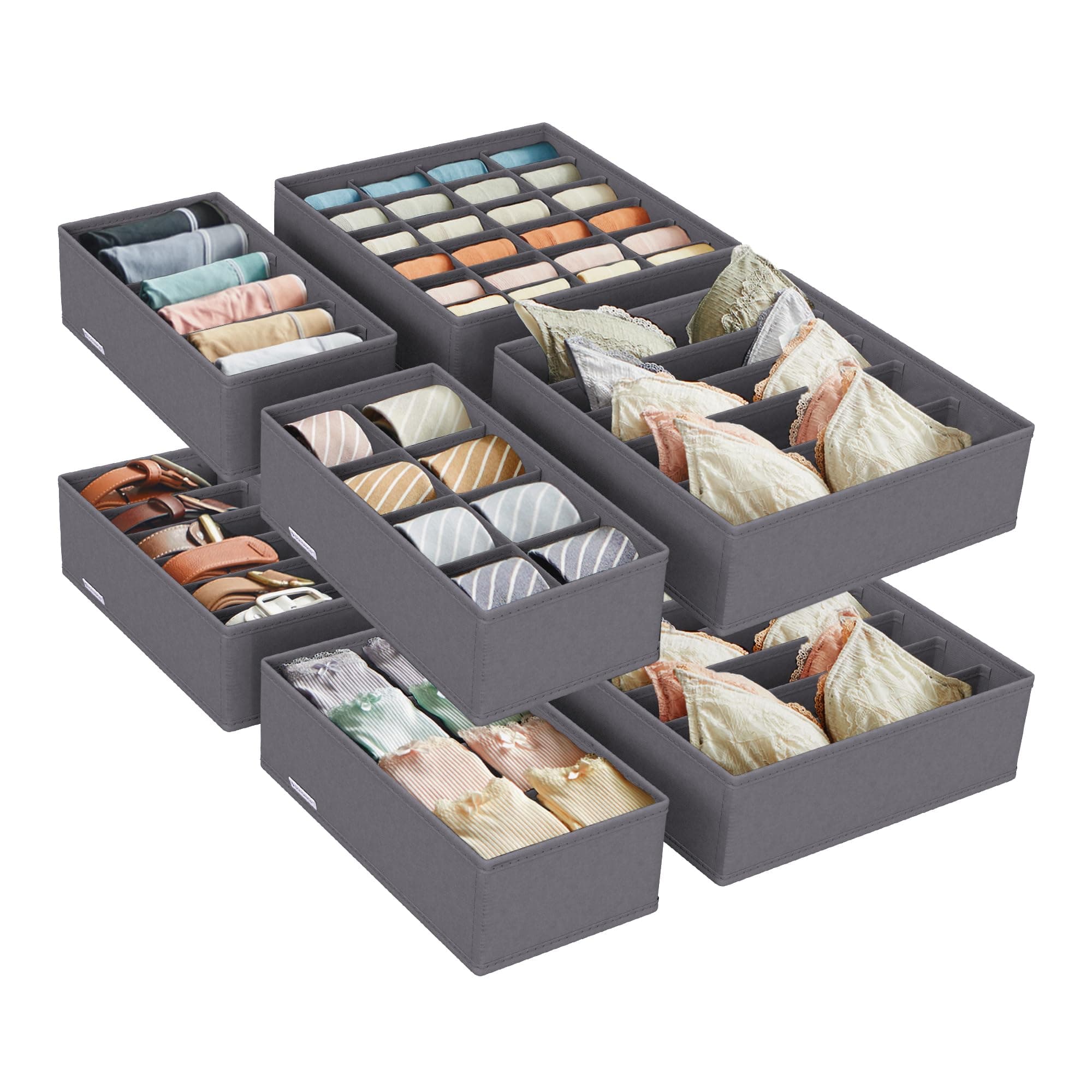 SONGMICS RUS08GY Schubladenteiler, 8 Stück, faltbar, für BHs, Höschen, Socken und Krawatten, Aufbewahrungsboxen aus Stoff für Schränke, Grau