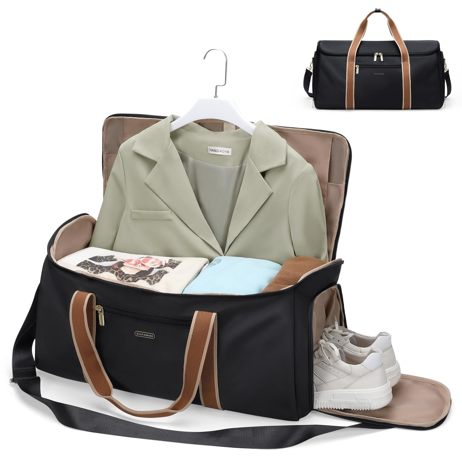 Sac de Voyage Convertible 2 en 1 Sac à Main pour Femme Sac de Vêtements Pliable Sac de Sport pour Les Voyages d'affaires et Les Escapades du Weekend (Nero)