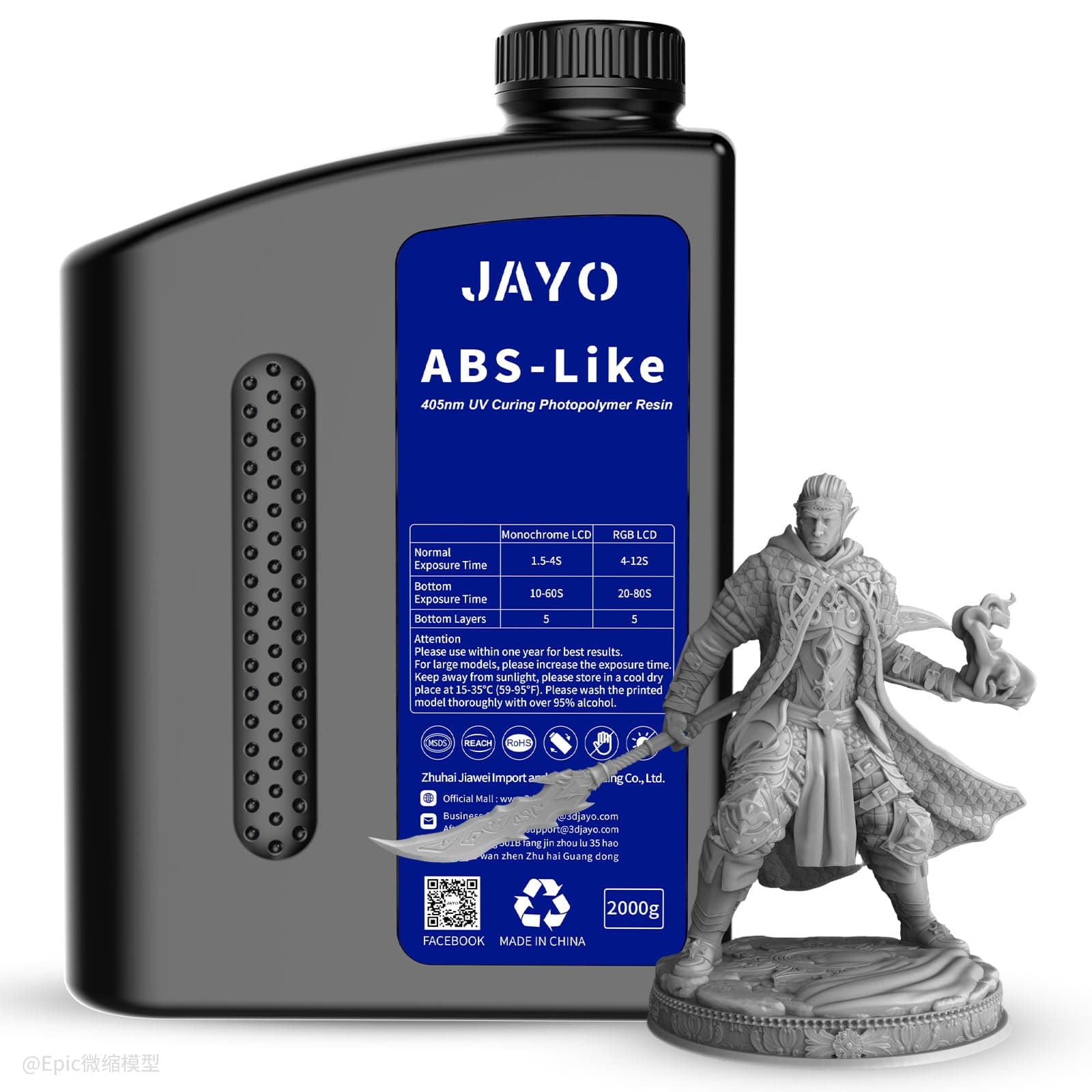 JAYO Resina para Impresora 3D 2KG, ABS-Like Resina 405nm UV Standard Rápida para Impresión 3D 4K/6K/8K LCD/DLP/SLA, No Quebradiza, Alta Precisión, Bajo Olor, Gris 2000g