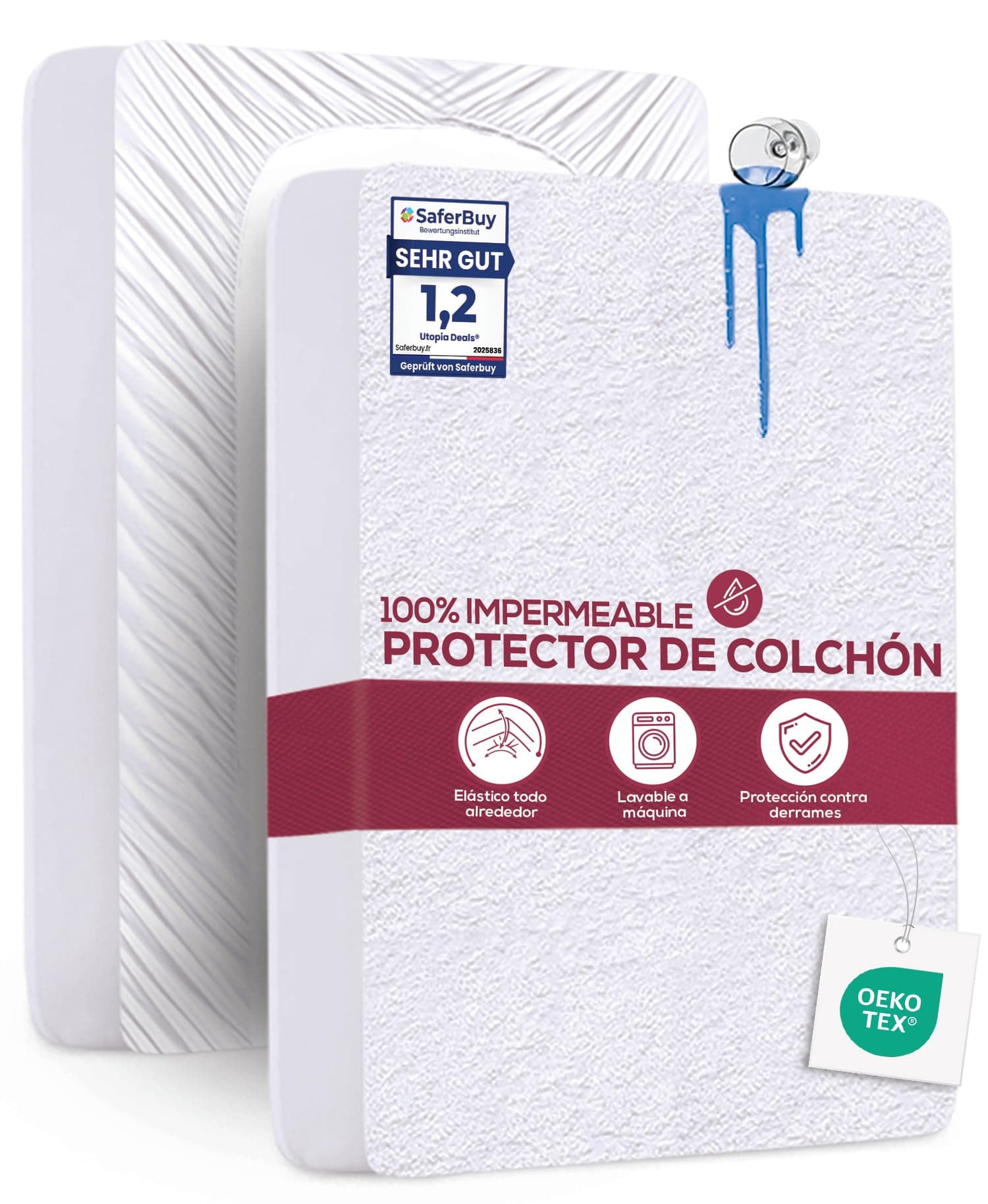 Utopia Bedding Protector Colchón 135 x 190 x 40 cm Impermeable, Certificación Oeko-Tex Funda Colchón, Cubre Colchón Transpirable, Elástico En Todo El Contorno