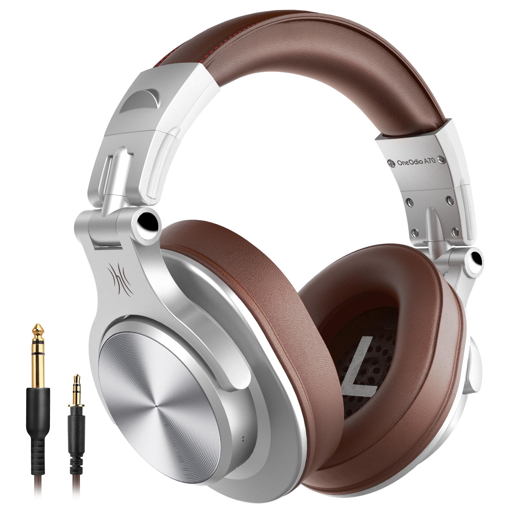 OneOdio A70 Auricurales Bluetooth Inalambricos 72H, Auriculares Diadema Cerrados con Puerto Compartido, Auriculares Cable de 3.5mm para DJ Piano Guitarra Grabación y Monitoreo AMP, Plata