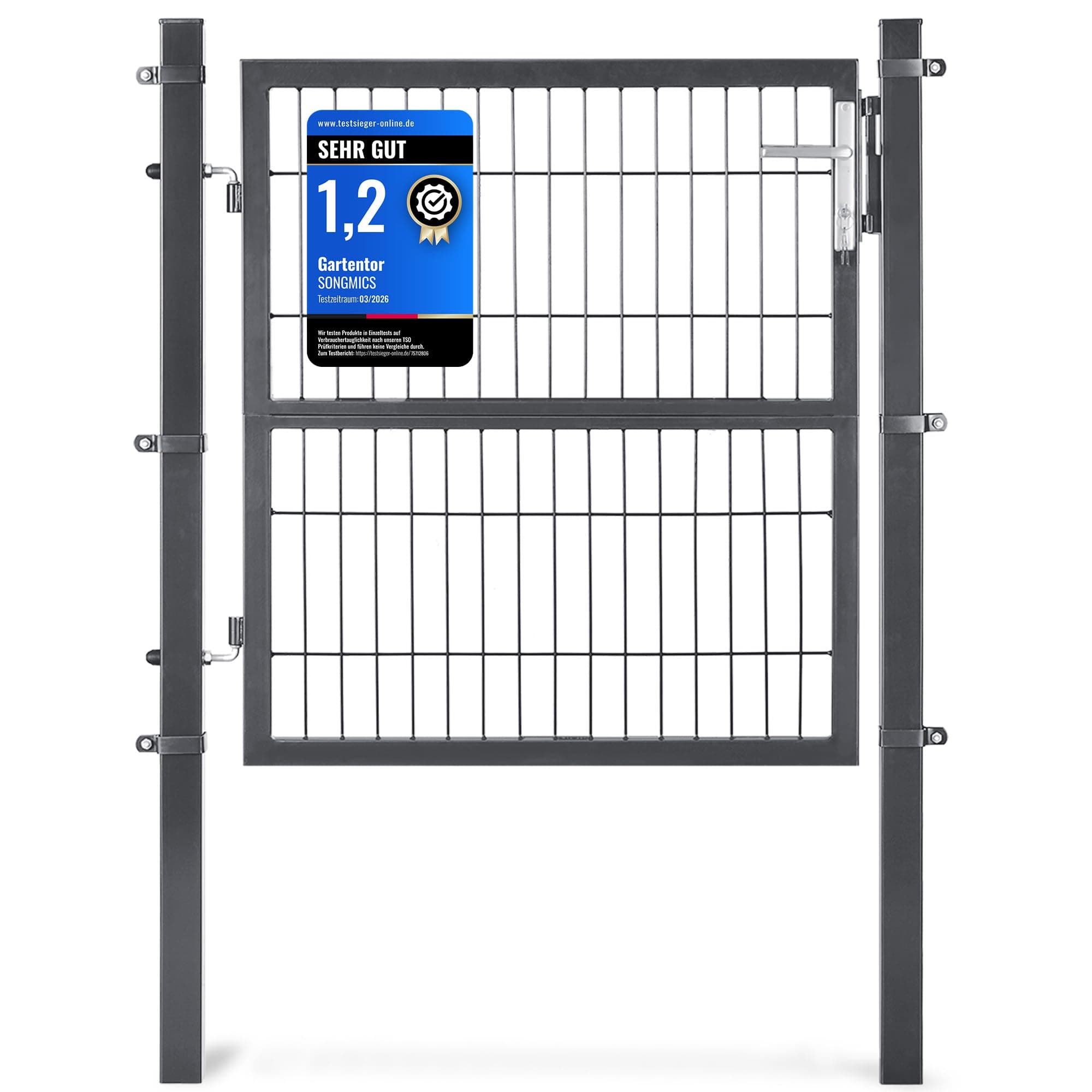 SONGMICS Gartentor, Gartentür, verzinkter Stahl, Zauntor, Hoftor, abschließbar, rechteckiges Rohr, Tür 106 x 100 cm (B x H), grau GGD210GZ01