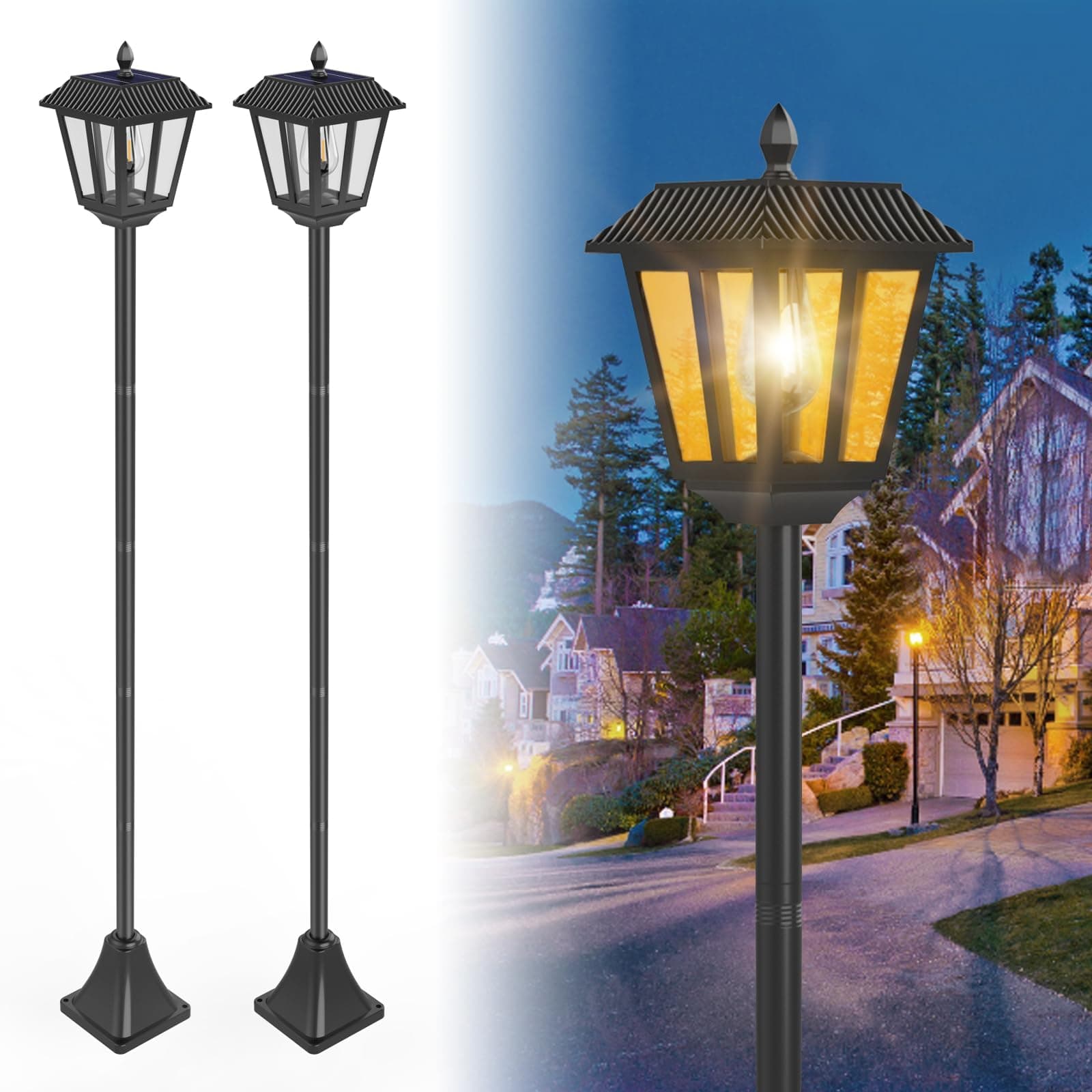 Artrastar LED Faroles Solares para Exterior con Estaca, Lámparas Solares de Jardín, Resistentes al Clima, Farolas de Exterior 180 cm Luz Blanca Cálida (2 Piezas)