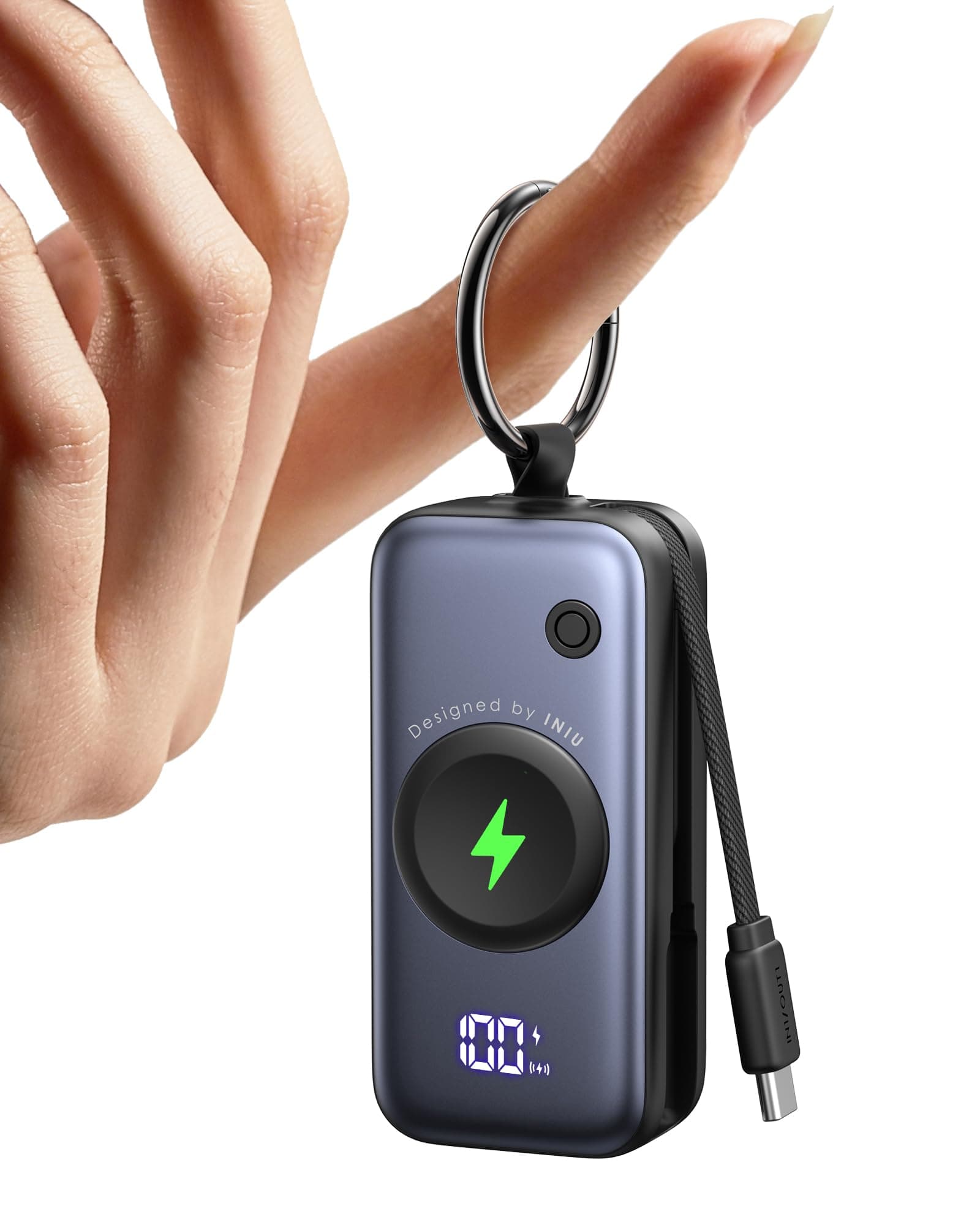 INIU Power bank, Stazione di ricarica per Apple Watch, 5000mAh 20W Powerbank per smartwatch, Caricatore Portatile con Cavo USB-C Integrato, Powerbank per Apple Watch, iPhone 17 16 15, Samsung, Xiaomi