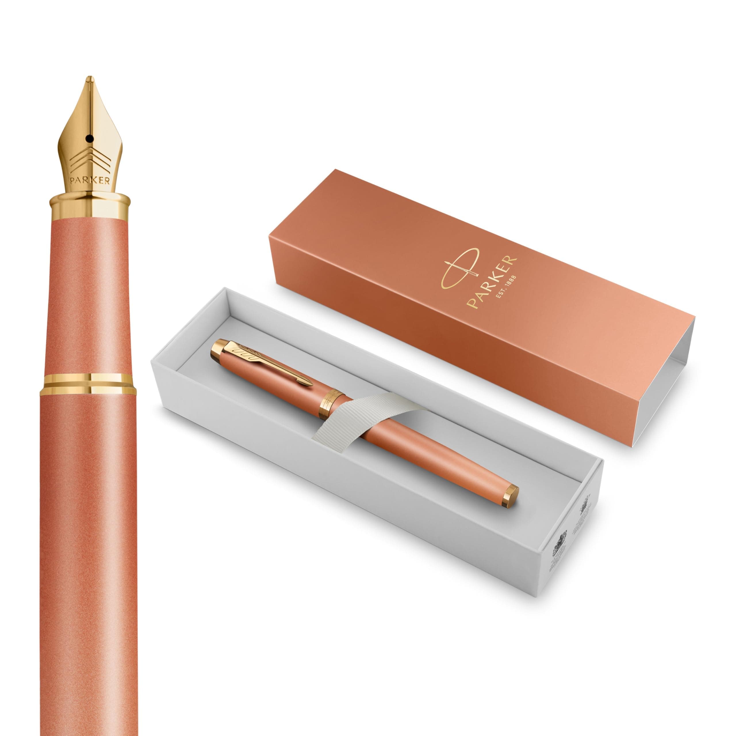 Parker IM Writing Rituals Penna stilografica | finitura arancione vivace con sfumatura e puntale dorato | punta fine | inchiostro blu | confezione regalo