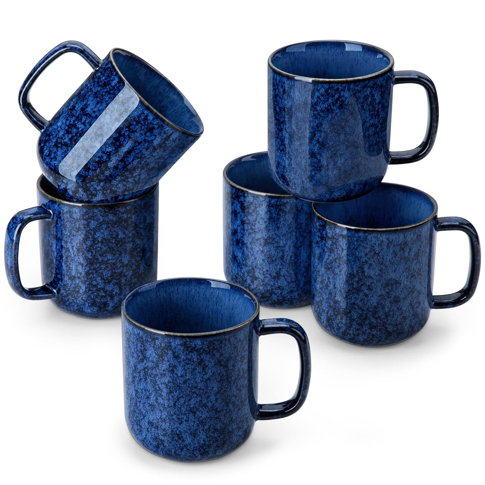 vancasso Kaffeebecher 6 Personen, STARRY Steingut Kaffeetassen Set 6er, 480ML Tassen Set mit Henkel, Teetasse Spülmaschinenfest Mikrowellenfest, Blau