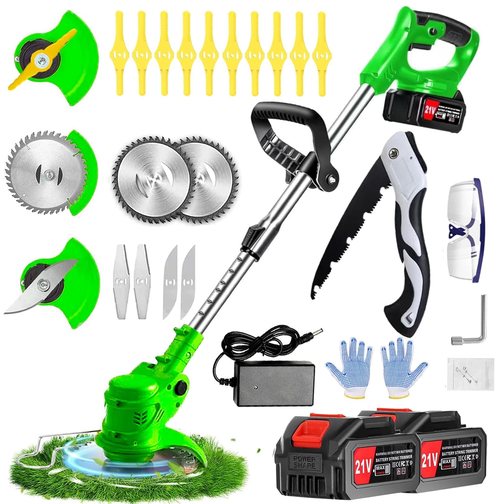 Debroussailleuse electrique sans fil. Coupe bordure sans fil avec batterie.21V 2.0Ah.Debrouissalleuses batterie.Coupe bordure avec 3 lames, Débroussailleuse Rétractable Convient aux jardins et aux pel