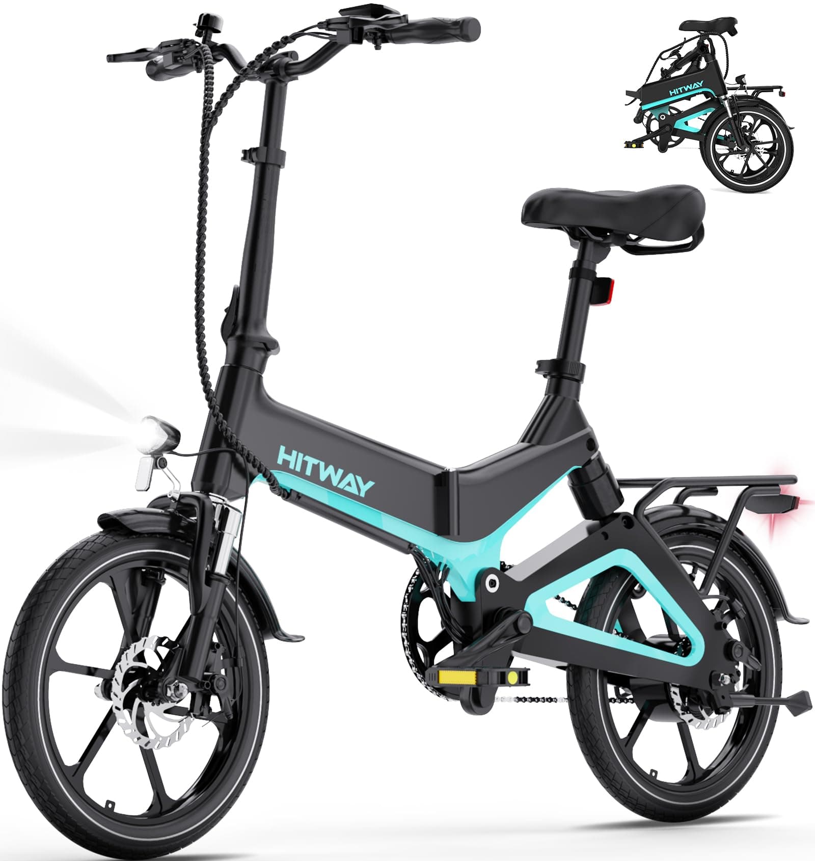 HITWAY Bicicleta Eléctrica E-Bike, 16 Pulgadas Bici Eléctrica Plegable con Batería 36V/7,8Ah, Motor 250W 25km/h, Autonomía de 35-70km, Urbana Ebike Pedelec para Adultos Unisex
