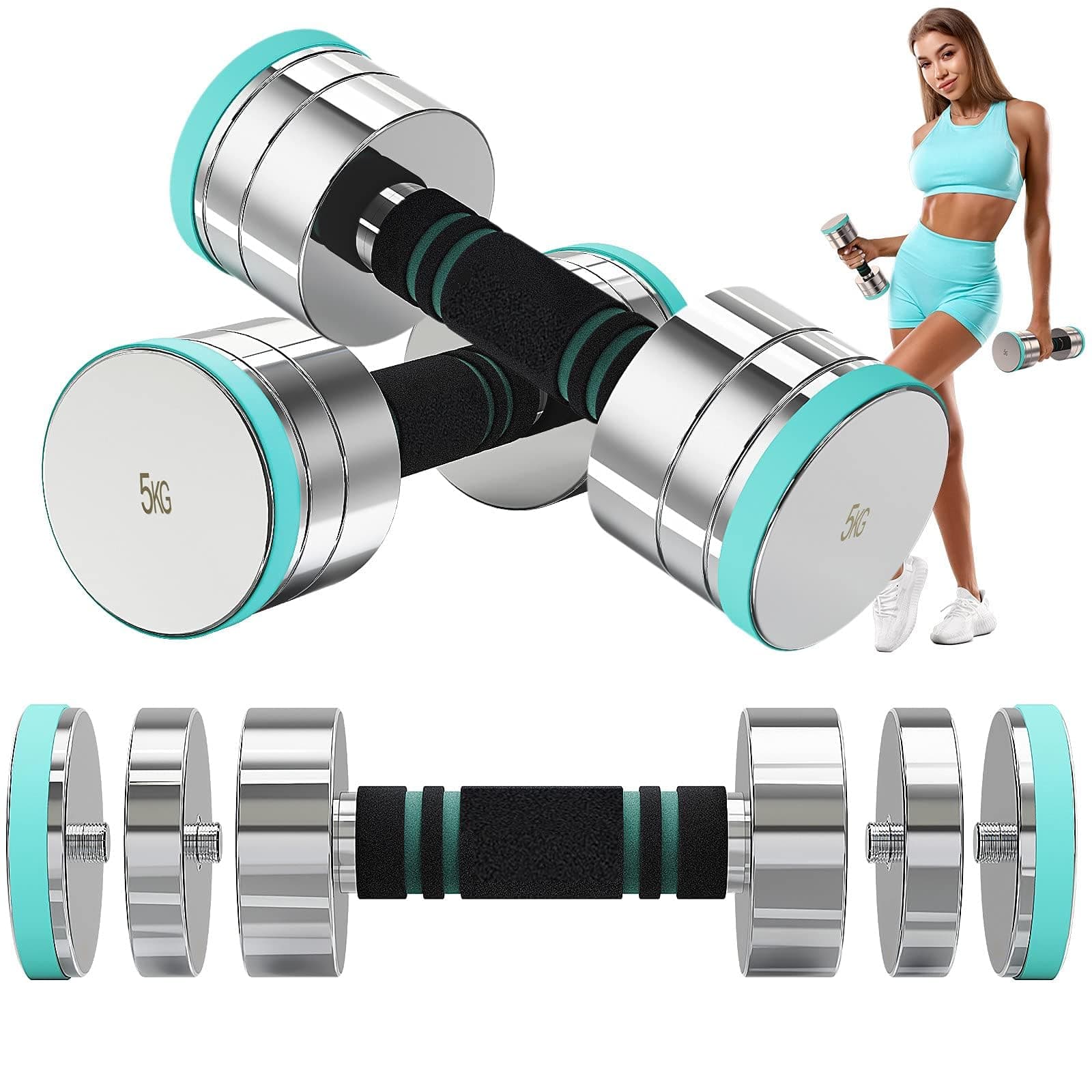 Dripex Mancuernas Ajustables de Acero de 2,5 kg 5 kg 7,5 kg 10 kg 15 kg 25 kg Pesas y Mancuernas con Mango de Espuma para Levantamiento de Pesas Fitness en casa y Gimnasio