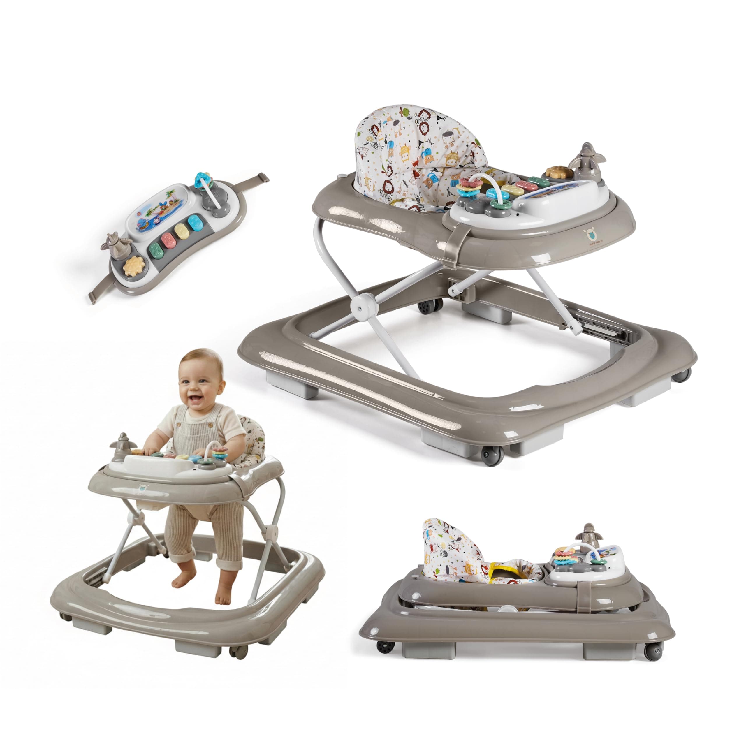 Buddy Baby FUNNY - Andador infantil para bebeé +6meses con Base Antivuelco - Incluye Bandeja De Sonidos Y Juegos - Plegado compacto, altura regulable y ruedas giratorias 360º