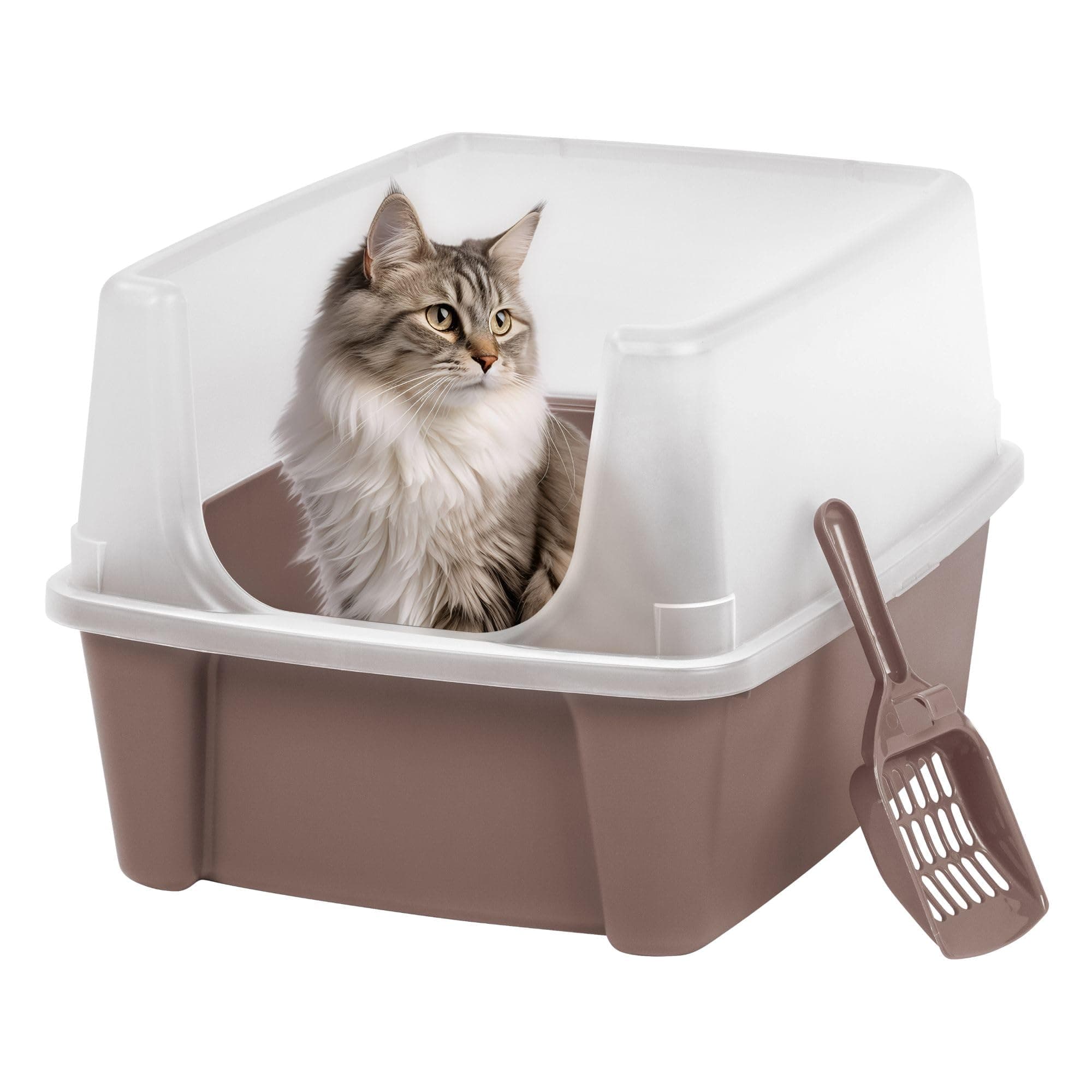 Iris Ohyama, Bac a Litiere pour Chat avec Pelle, Beige, Nettoyage Facile, Maison de Toilette, Rebords Amovibles, Anti-fuite, Pour Chats Adultes, Chatons, Lapins, Sans BPA, Ouverture en haut, CLH-12