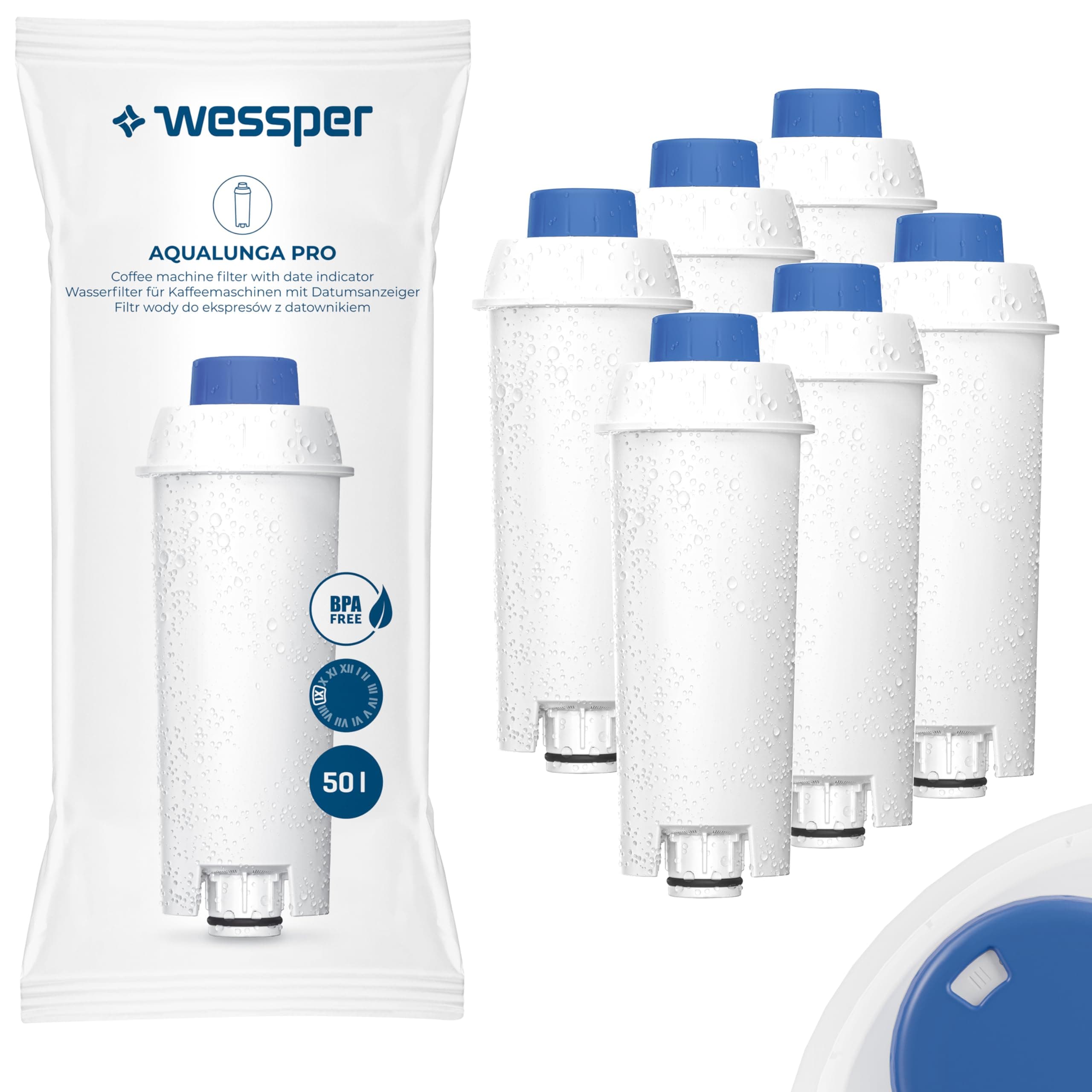 Wessper Wasserfilter Kartuschen für Kaffeevollautomat, Ersatz Filter für DeLonghi DLSC002, SER3017, ECAM, ESAM, ETAM, SECAM, Series S, Filterkartuschen für Kaffeemaschinen - 6er Pack