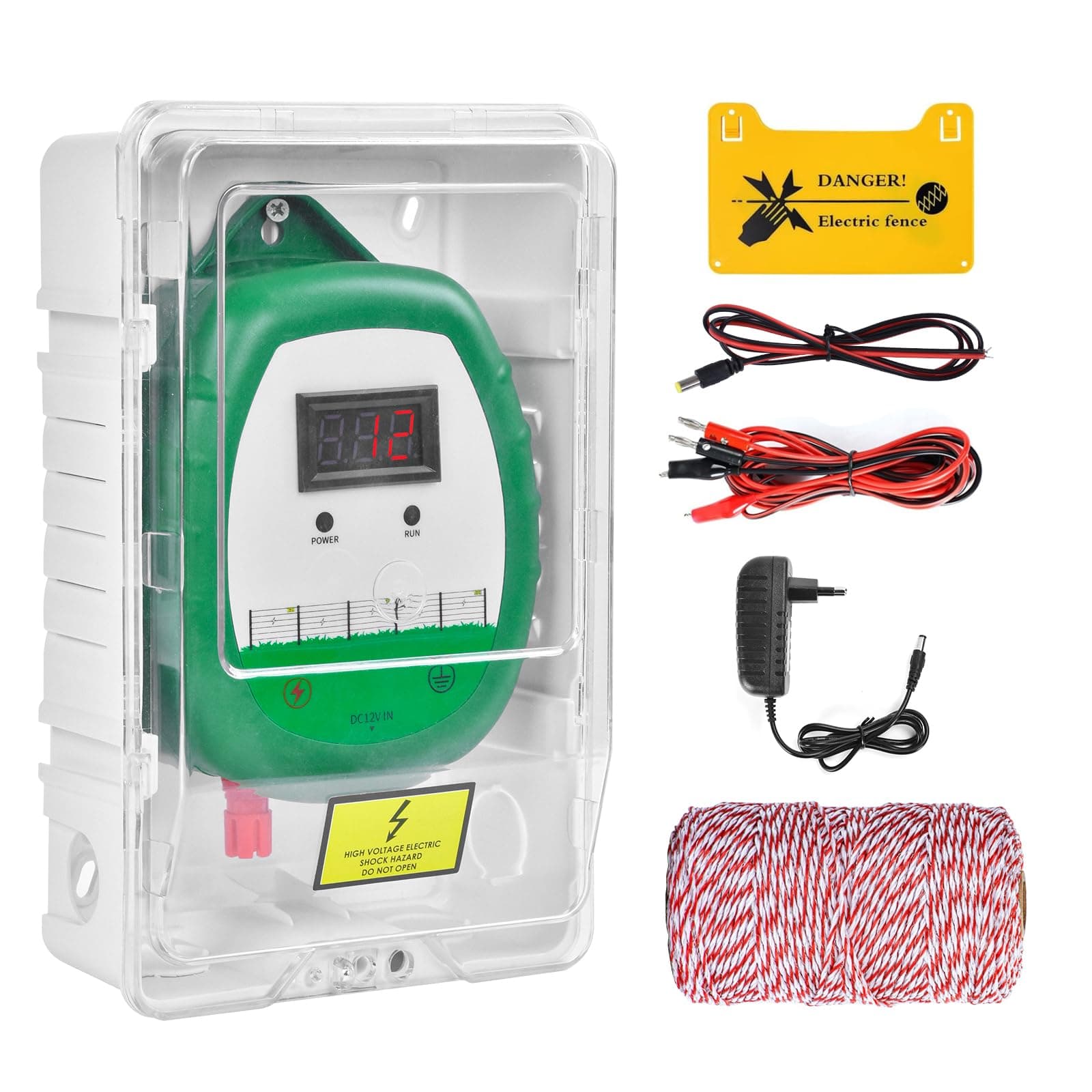 10KM Pastor Electrico con Hilo para Cerca eléctrica 200 MT,2J Cerca eléctrica Controlador,Cerca eléctrica Pastor para perros caballos Cría de animales pastores, para Granja Pastar Jardín