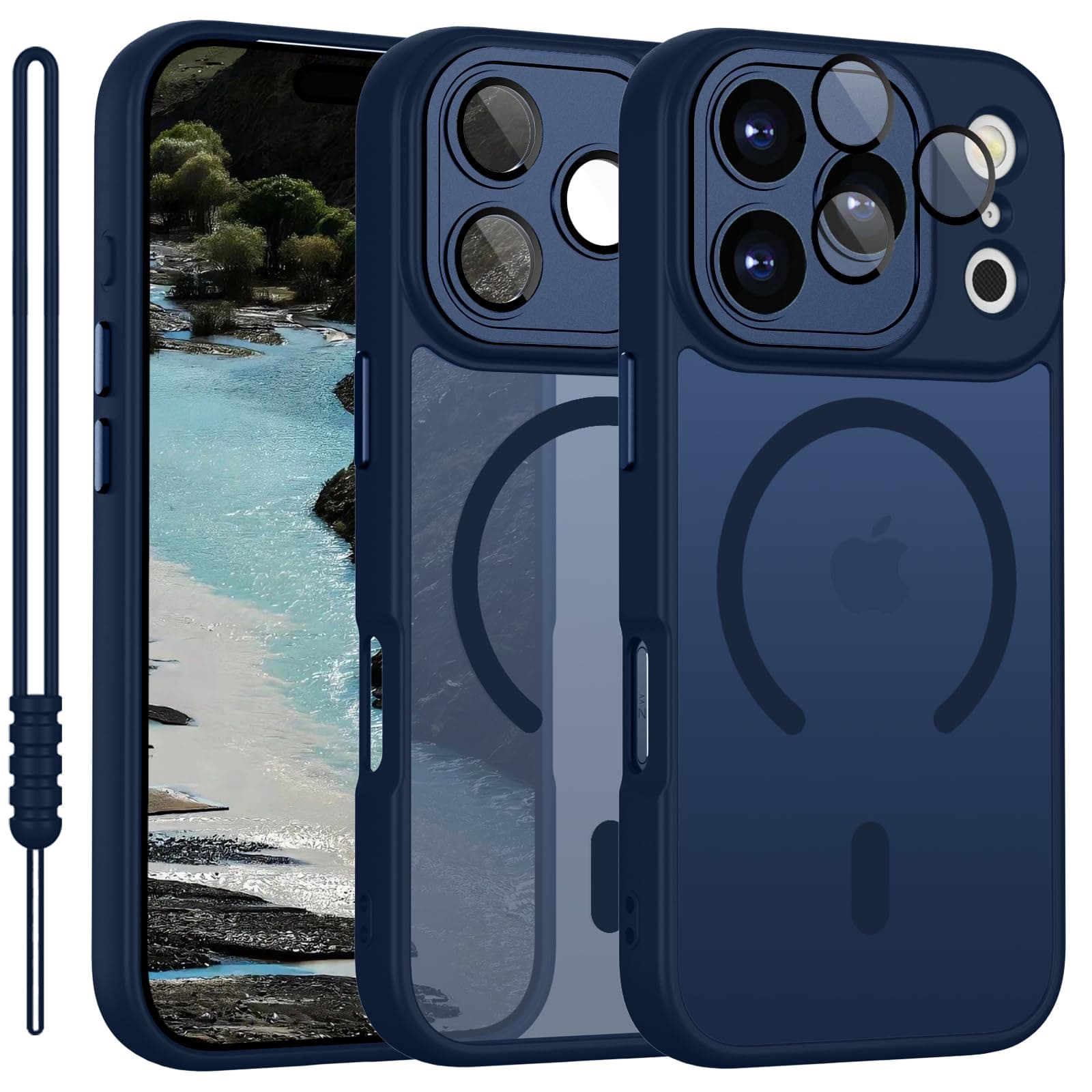 YUANDMI Cover Magnetica per iPhone 17 Pro Compatibile con MagSafe, Custodia Per iPhone 17 Pro Traslucida Opaca Case Ultra-Sottile Silicone Anti-Scivolo Resistente ai Graffi, Blu Scuro