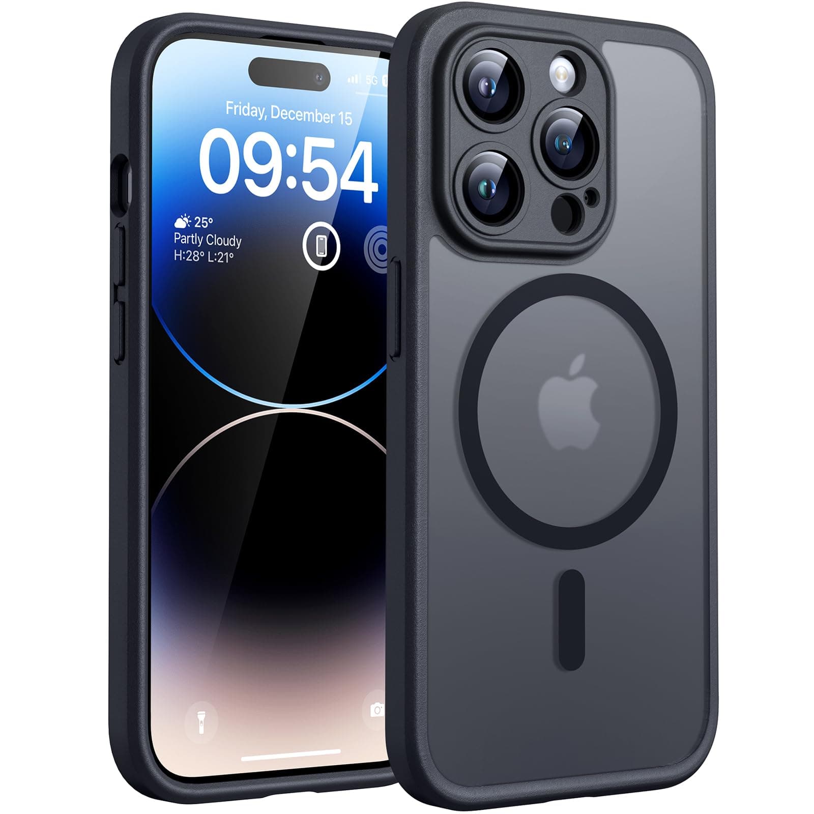 TOCOL Cover Magnetica per iPhone 14 Pro Max 6,7 Pollic, Compatibile con MagSafe, Protezione Fotocamera Integrata, Custodia Antiurto Traslucida Opaca, Nero