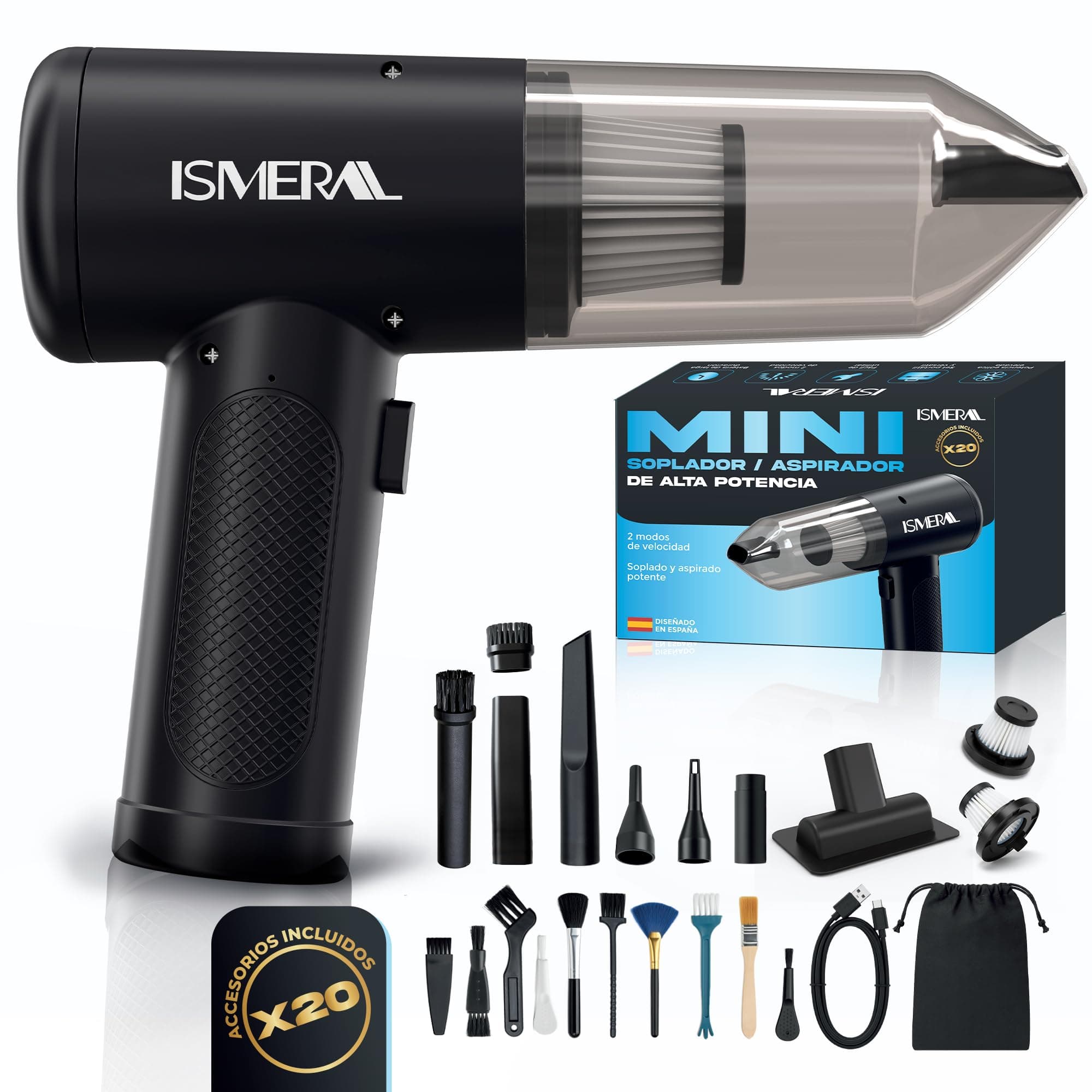 SUPER Aspirador de Mano, 26000Pa , 2 en 1 Soplador- Aspirador coche + 7 boquillas Aspiradora de Mano sin Cable , para Coche Oficina Hogar Cocina Pelo de Mascota, aspirador coche potente recargable