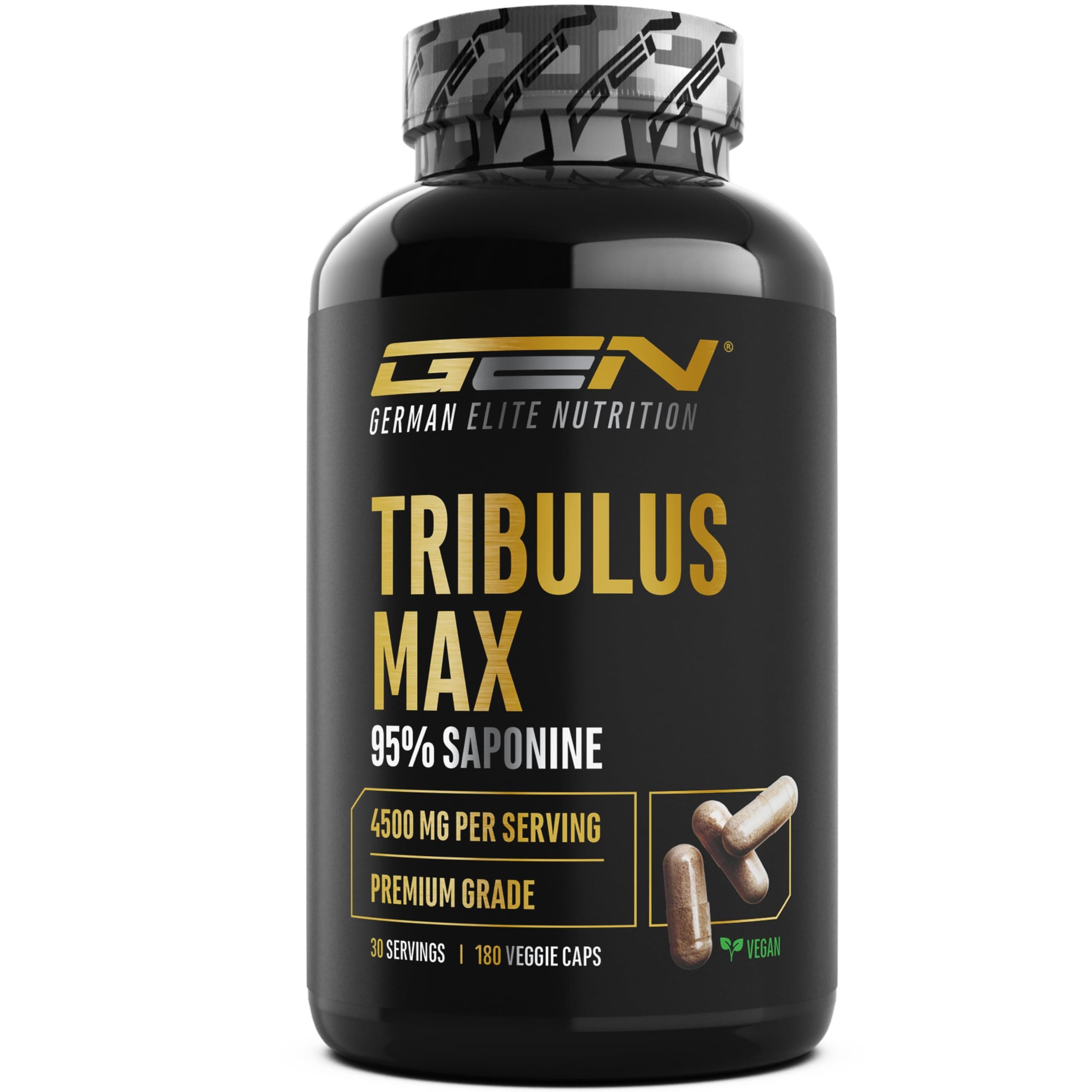 Tribulus Max - 180 Kapseln - Hochdosiert mit 4500 mg pro Tagesdosis - 95% Saponine - Reines Tribulus Terrestris Extrakt 10:1 - Ohne unnötige Zusätze, vegan