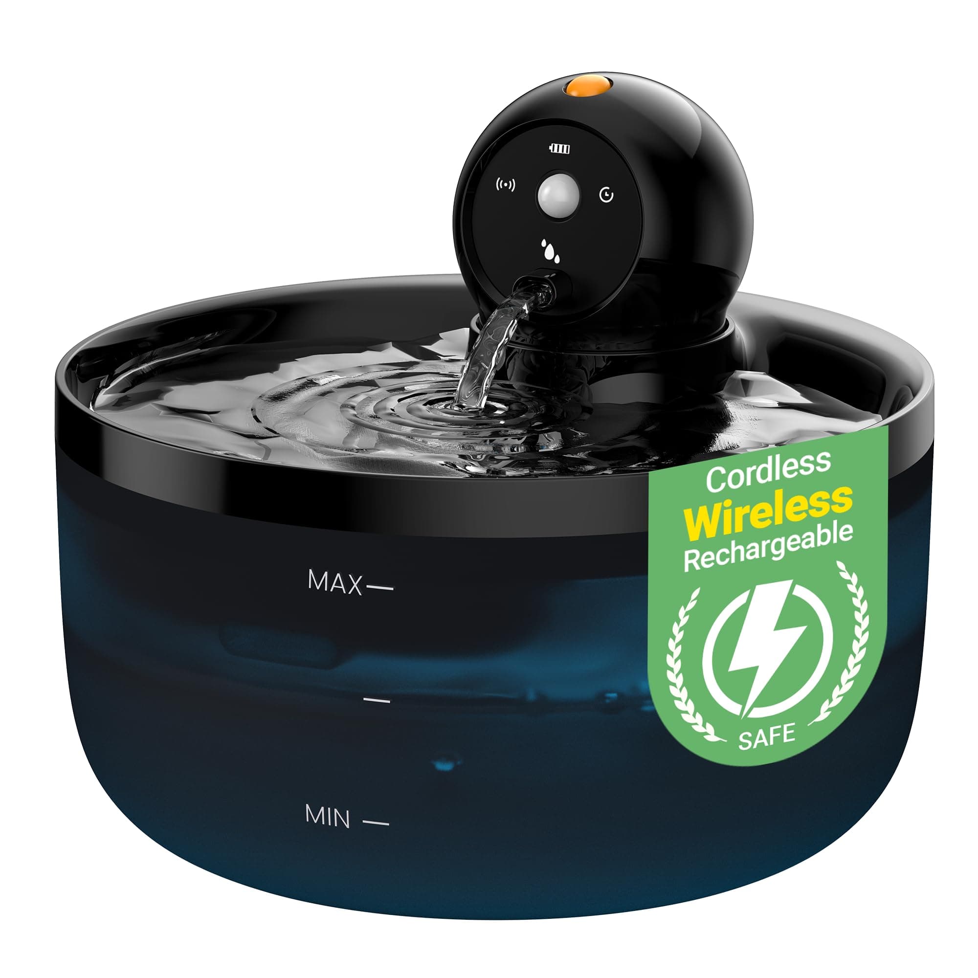 Fontanella per Gatti senza Fili: Fontana per Gatti a Batteria - 2.6L Fontanella Gatto con Sensore di Movimento - Dispenser Acqua Gattis Ricaricabile - Distributore Acqua Cani con Pila - Nero