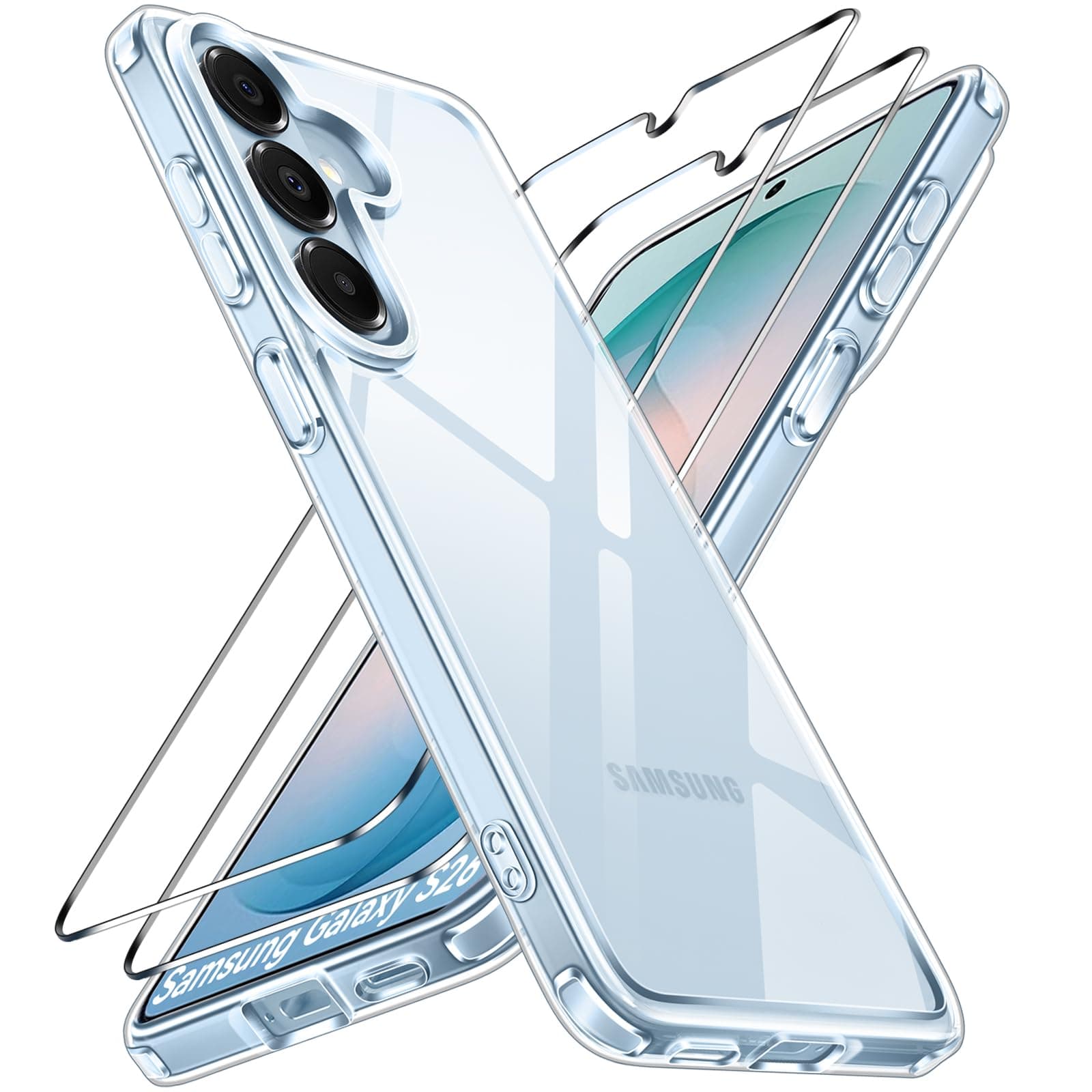 ivoler Clair Coque pour Samsung Galaxy S26 5G avec 2 Pièces Verre Trempé, Anti-Jaunissement Protection Militaire Étui de Mince Bumper Housse