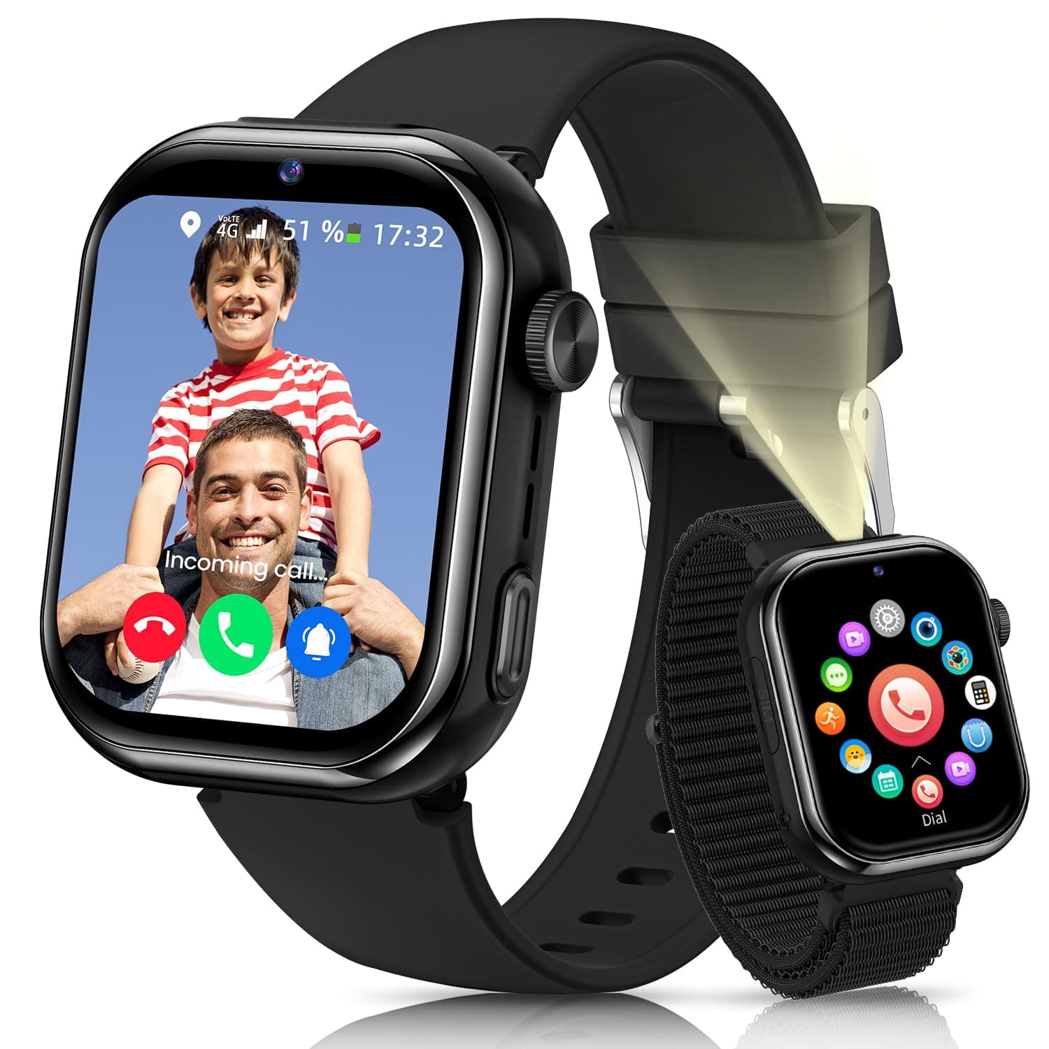 RUXINGX 4G Reloj Inteligente Niño, Smartwatch Niños con GPS, llamadas, IP68 Impermeable, Doble Cámara, Chat de Voz, Linterna, Modo Escuela, Podómetro, Despertador Reloj Inteligente Niñas y Niños Negro