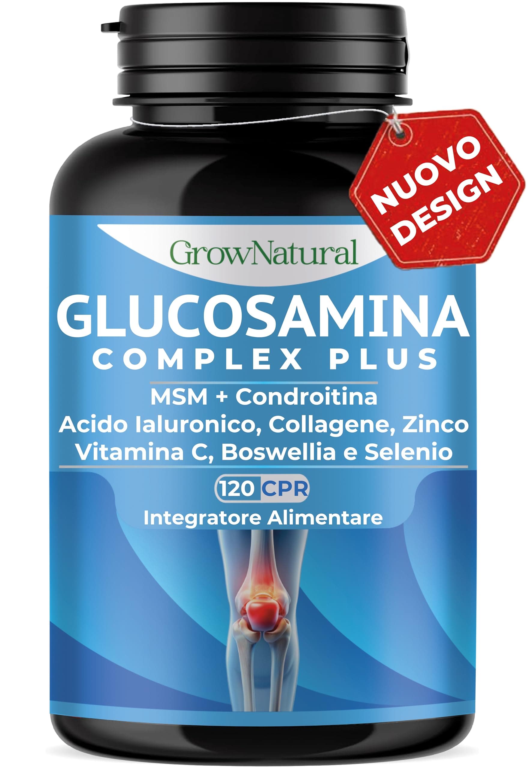 Glucosamina Condroitina MSM alto Dosaggio - Integratore Articolazioni e Cartilagine con Vitamina C, Collagene, Acido Ialuronico, Boswellia, Zinco, Manganese e Selenio - Made in Italy