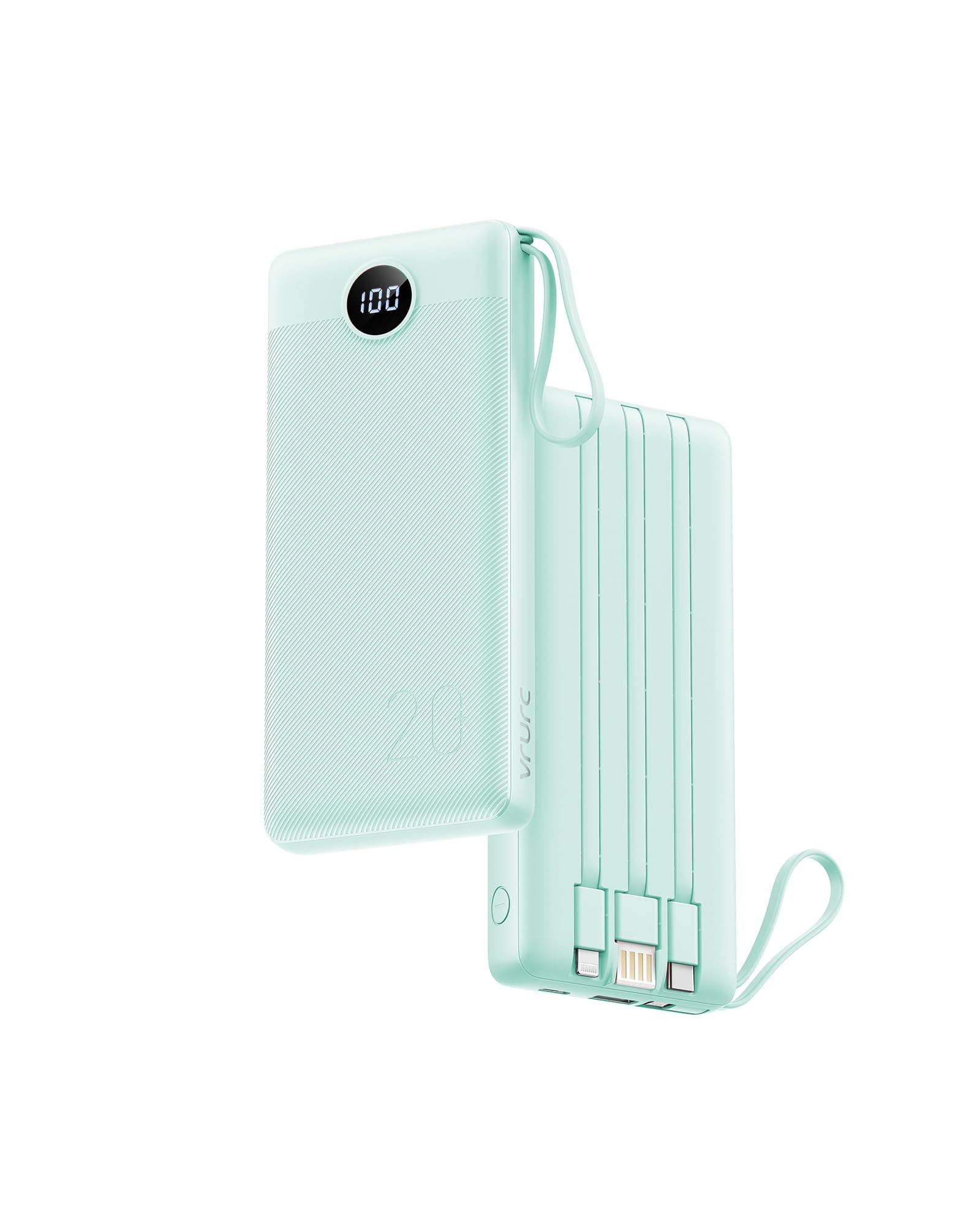 VRURC Batterie Externe 20000mAh Power Bank USB C 20W avec câbles et LED Display Batterie Portable 4 Sorties Compatible avec iPhone, Huawei, Samsung Téléphone Tablet (Vert)