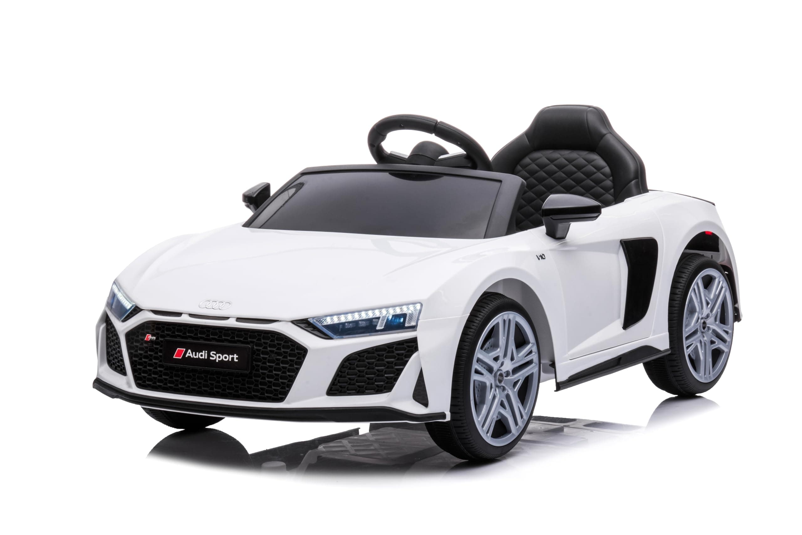 Baroni Home Auto Macchina Elettrica per Bambini Audi R8 Sport, 12V Con MP3, Macchina telecomandata Full Optional, sedile in Eco pelle, porte apribili, Velocità 3-5 km/h, con Telecomando, Bianco