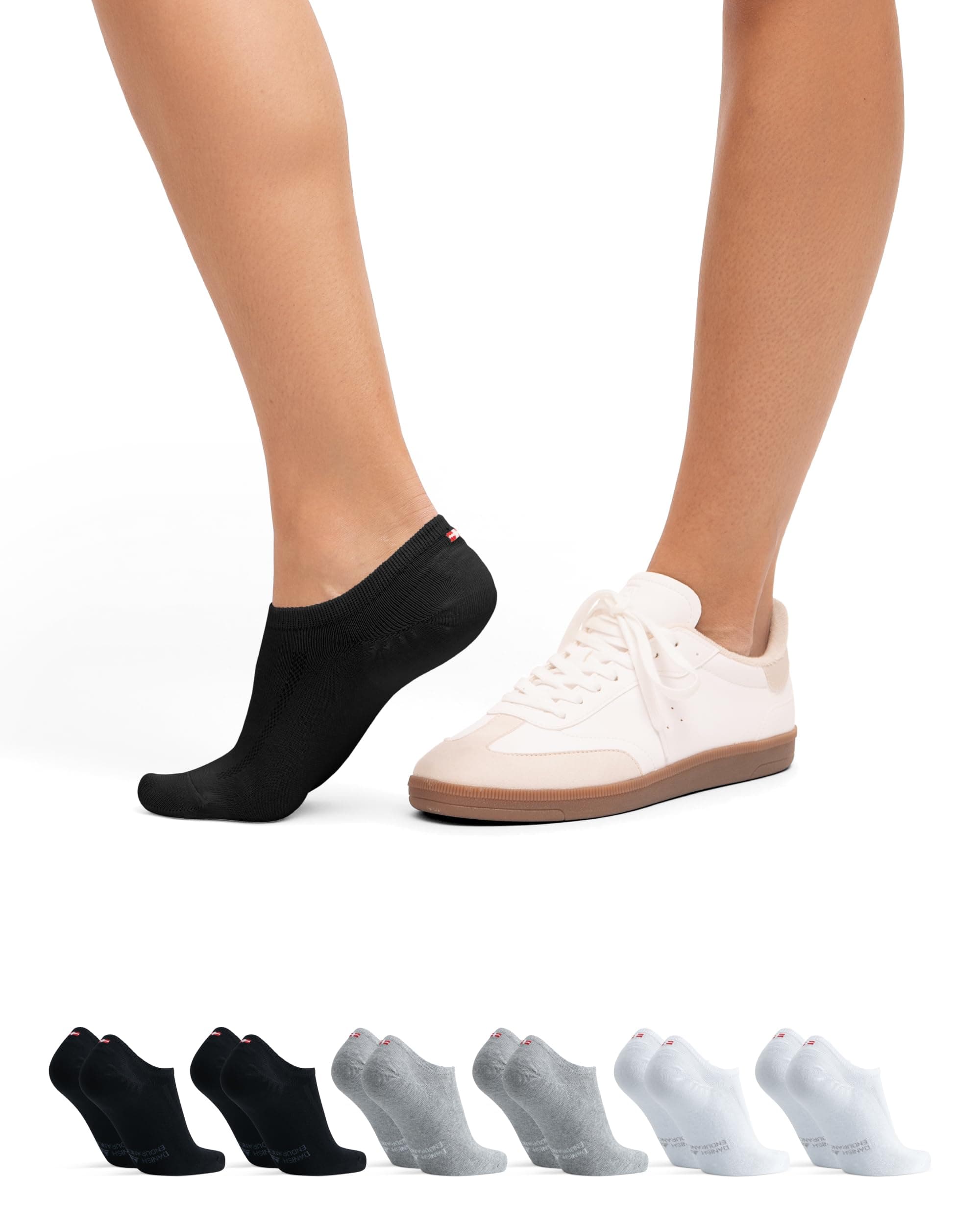 DANISH ENDURANCE Pinkies en Algodón, Transpirables, Calcetines Invisibles para Verano Mujer y Hombre, 6 Pack