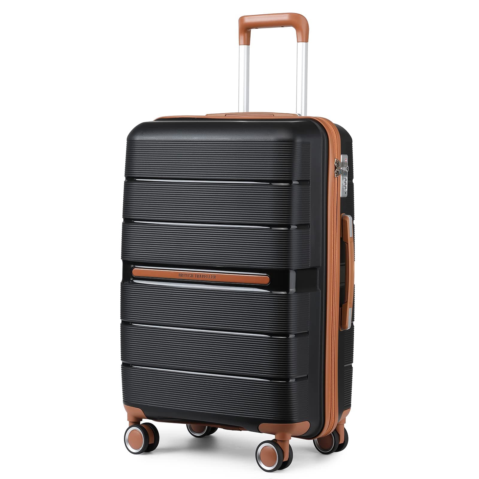 British Traveller Maleta de Viaje Grande con Material PP Maleta de Cabina Rígida Ligera con Cerradura TSA (76cm, Negro)