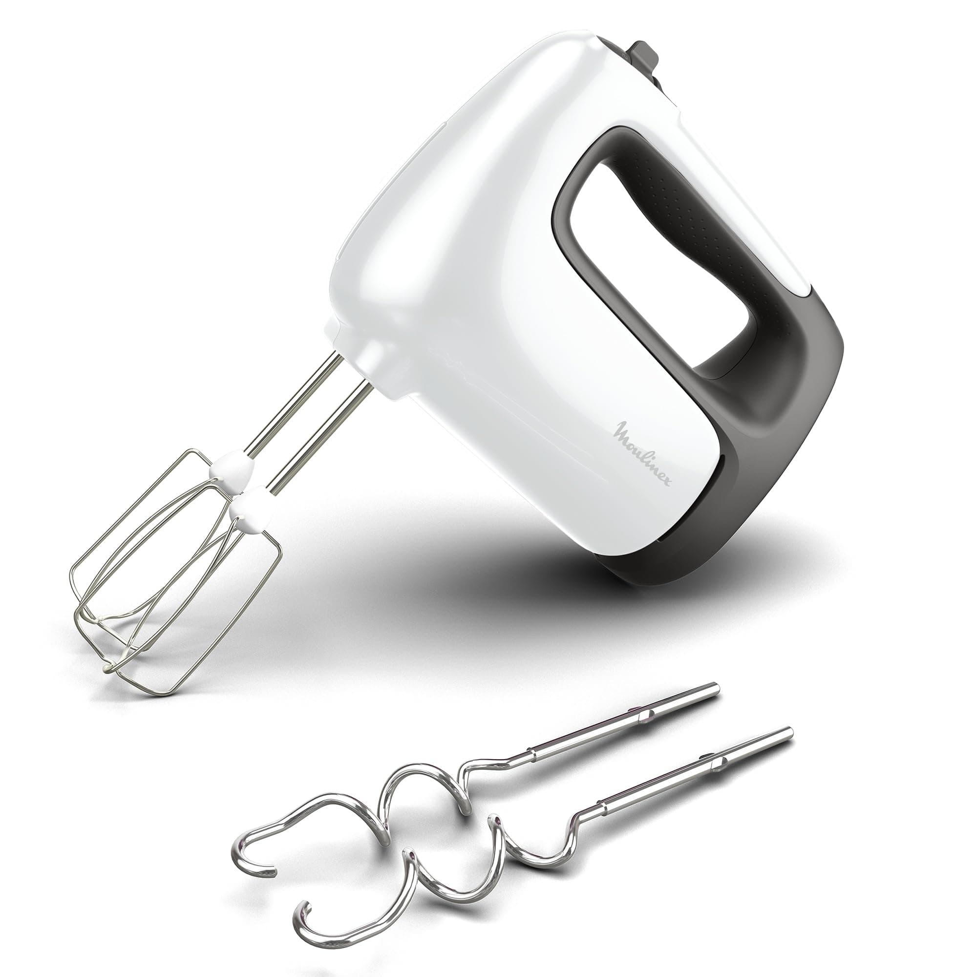 Moulinex Batteur électrique, 500 W, 5 vitesses, Réglage Turbo, 2 fouets + 2 pétrins en acier inoxydable, Idéal pour les préparations légères et épaisses, Prep'Mix+ HM460110