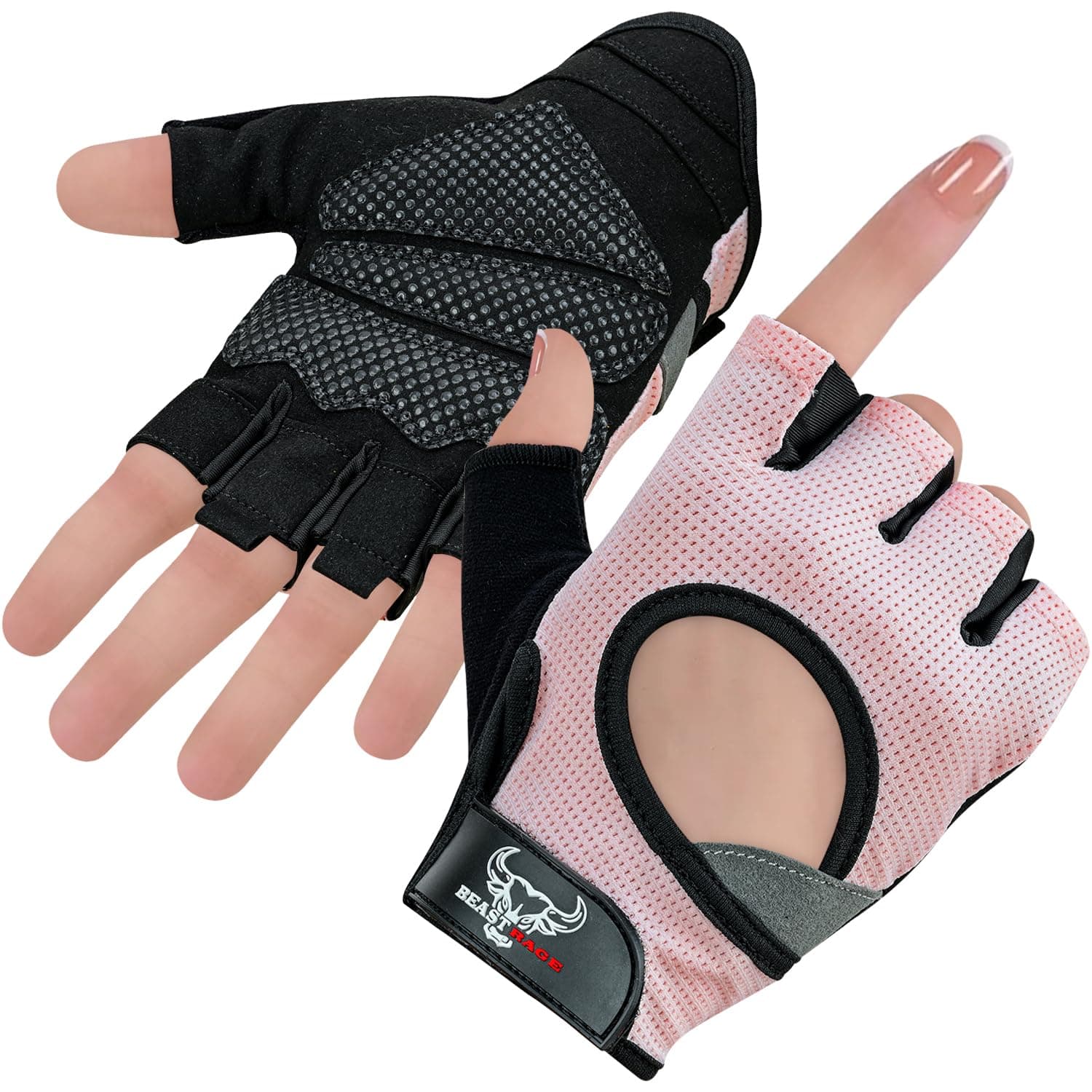 BEAST RAGE Guantes de Fitness parlevantamiento de Pesas para Hombres y Mujeres, Transpirables,Antideslizantes,Acolchados de Silicona,Guantes de Gimnasio Entrenamiento Ciclismo