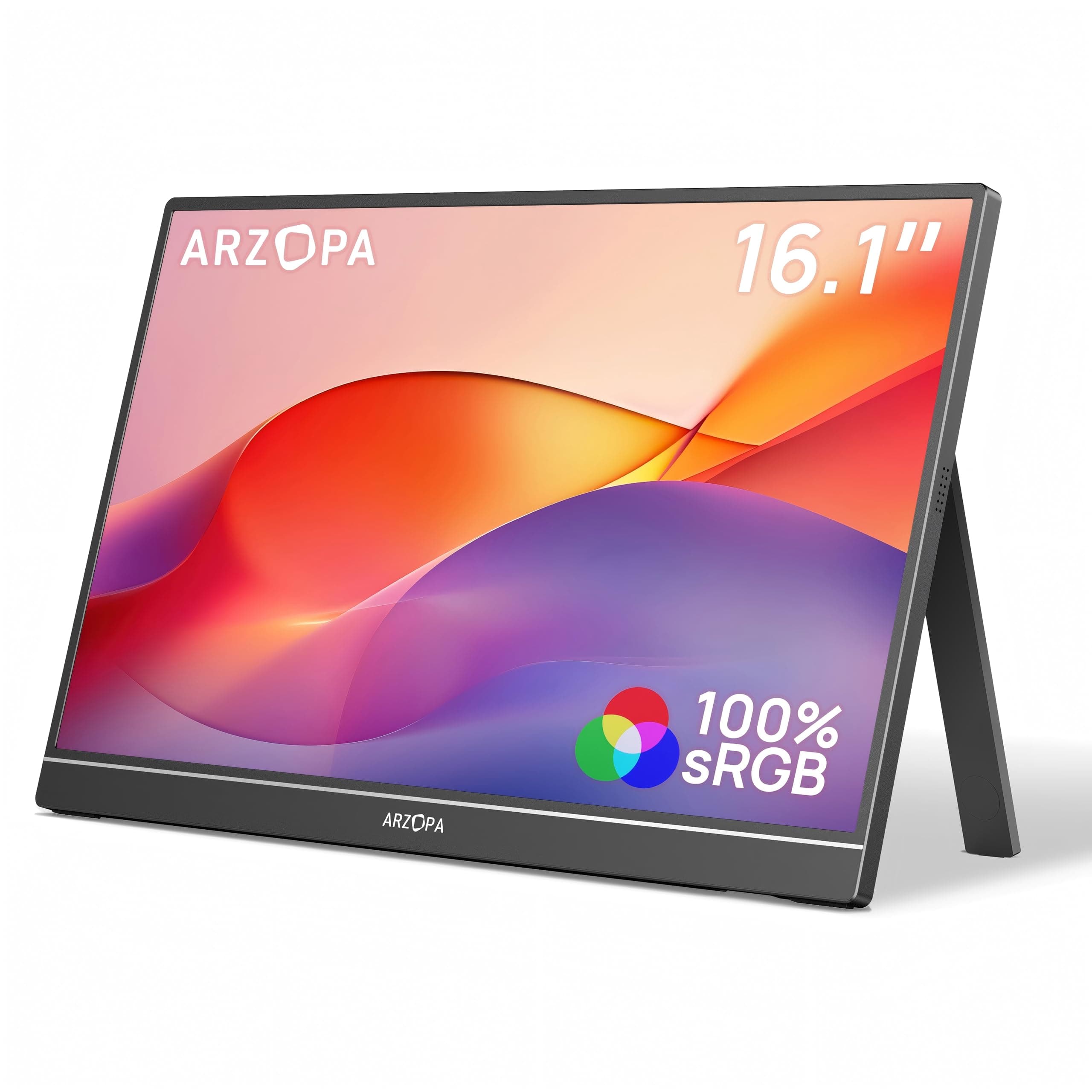 ARZOPA 16.1" Monitor Portatil, de FHD IPS 100sRGB% Pantalla Portátil Monitor con Una Sola Varilla, Soporte HDMI/Type-C/USB-C, de Protección Ocular, para Computadora Portátil/PC/Mac/PS4/5/Xbox