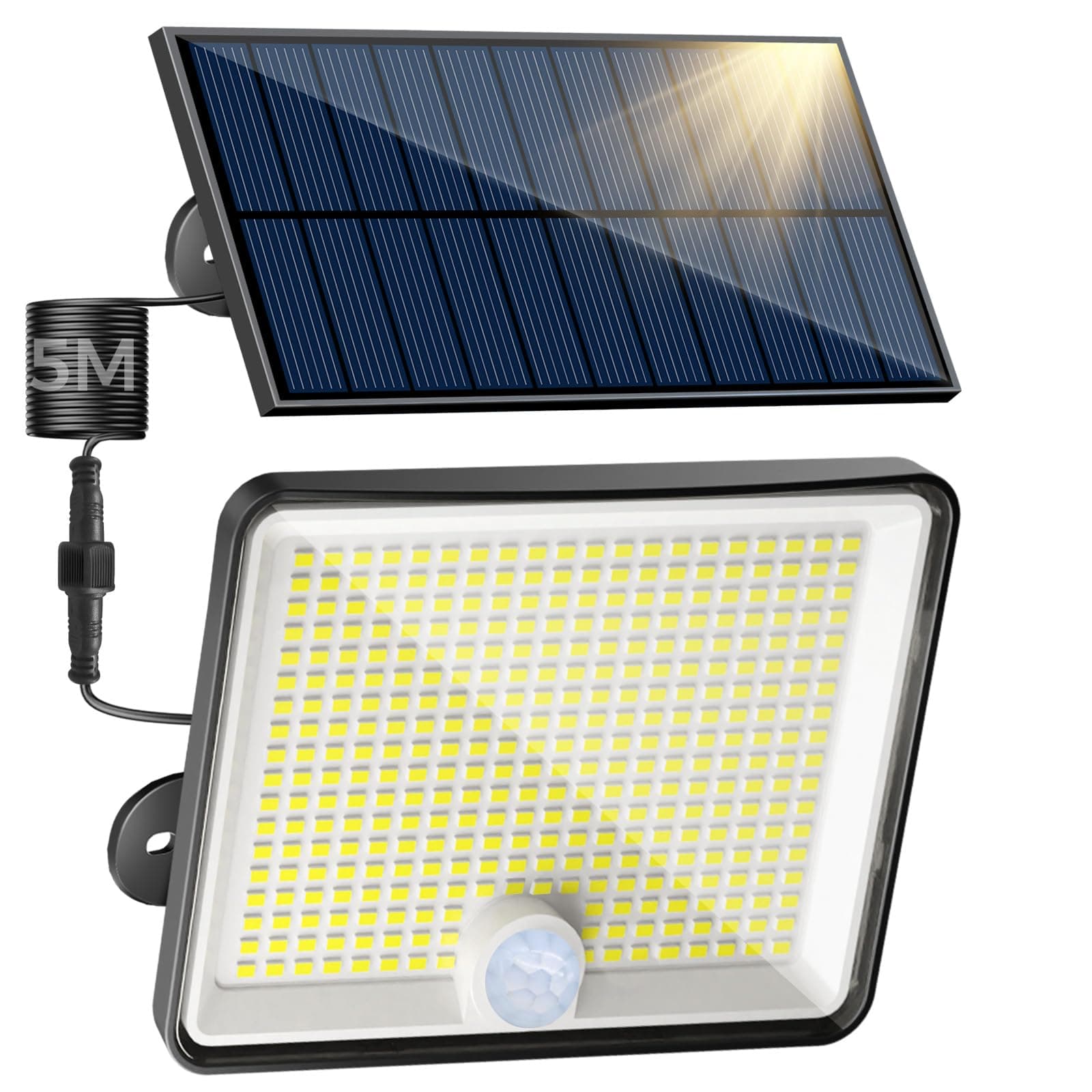 Peasur Luce Solare Led Esterno, 348LED Faretti Solari con Sensore di Movimento, IP65 Impermeabile Faro con Pannello Solare 3 Modes per Giardino Garage