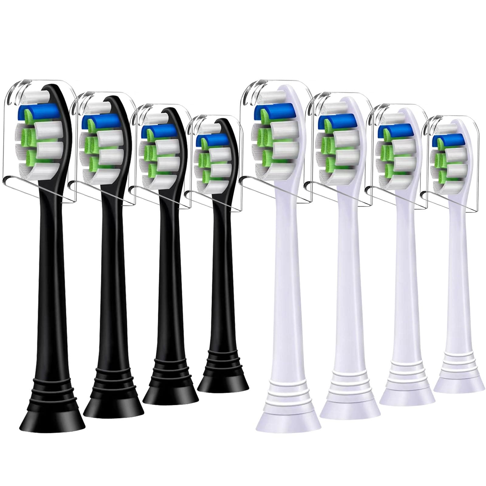 8er Ersatzbürsten Kompatibel mit Philips Sonicare Elektrische Zahnbürste, Precision Clean Bürstenköpfe, 4er Schwarz und 4er Weiß.
